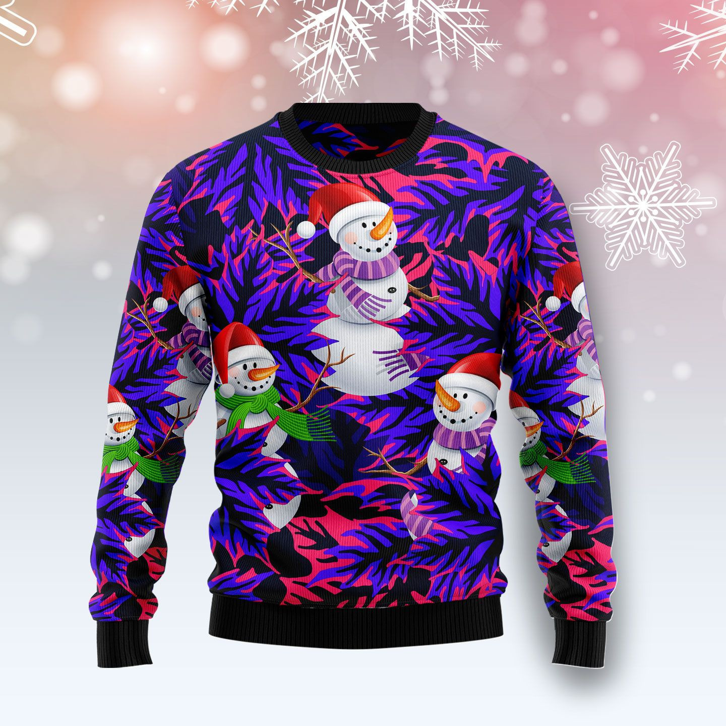 Snowman Leaves Ugly Christmas Sweater Adult 3D Funny Matching for family