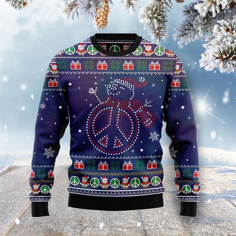 Snowman Peace Sign Ugly Christmas Sweater Adult 3D Funny Matching for family