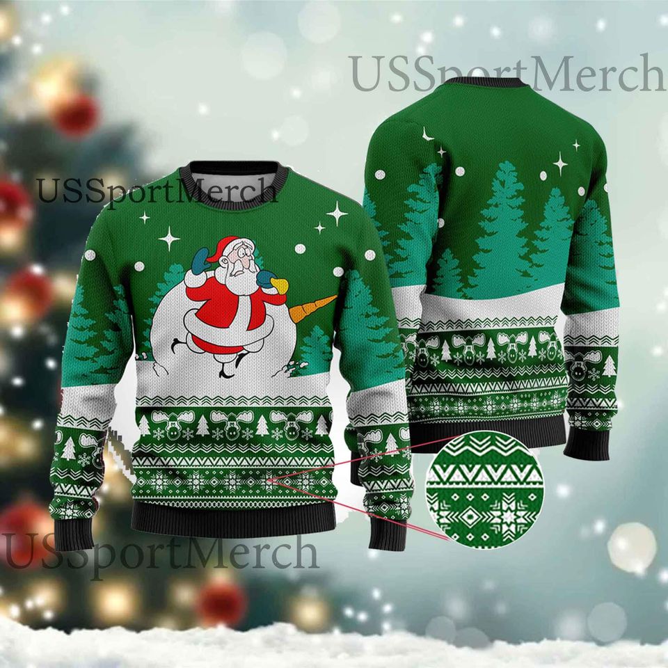 Snowman Scrolling Santa Christmas Ugly Sweater,Christmas