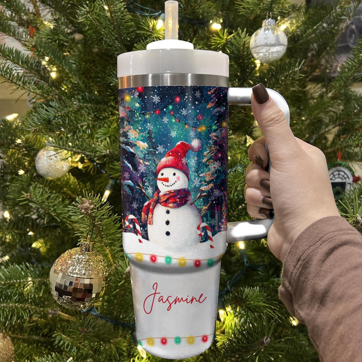 Snowman Under Christmas Light Custom Stanley Cup 40 oz 30 oz Tumbler With HandleTVC2301495 - Image 3