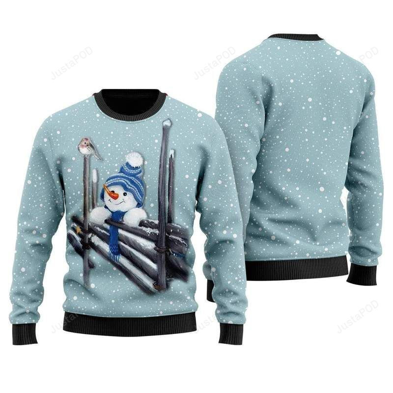 Snowman Wooden Fences Ugly Christmas Sweater Adult 3D Funny Matching for family