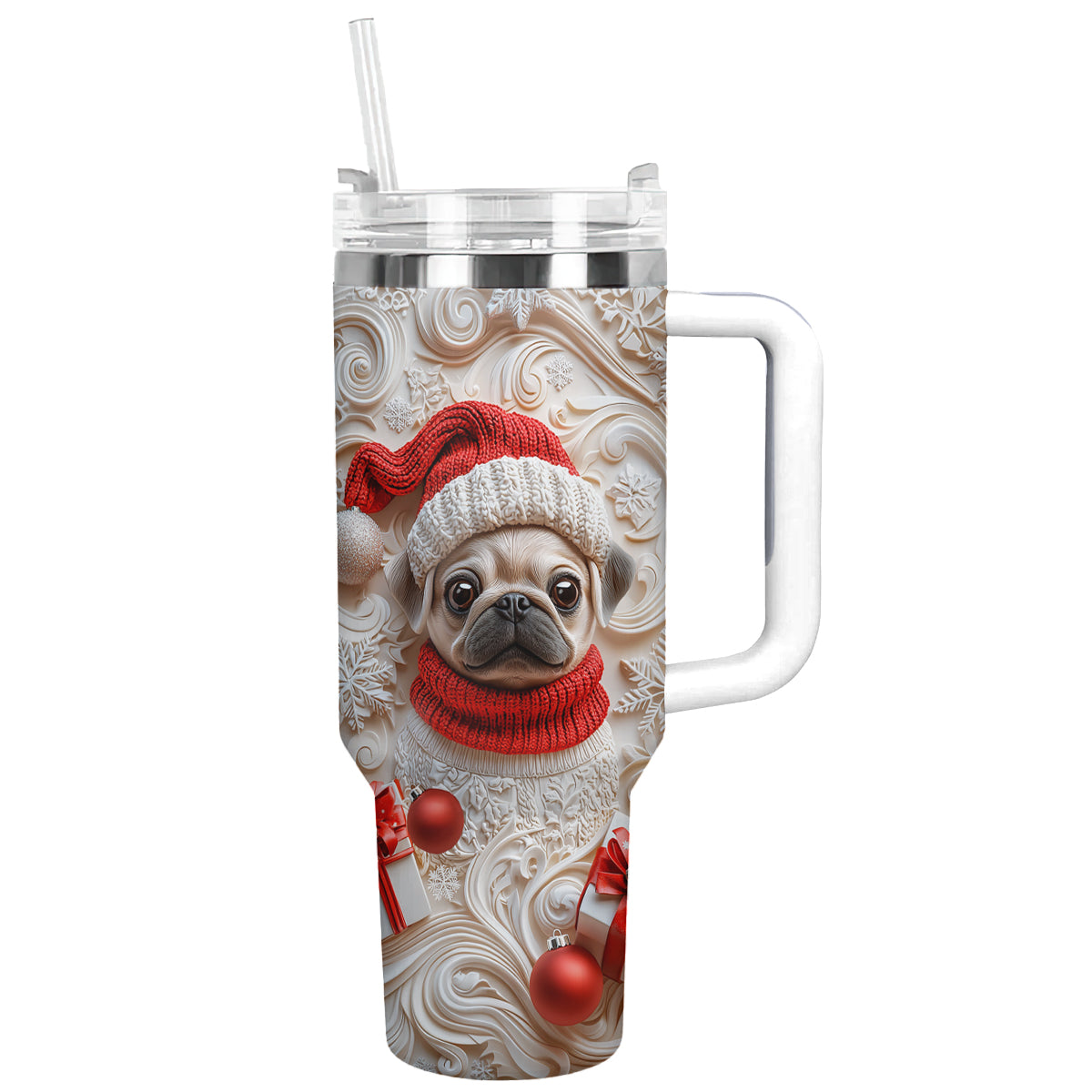 Snowy Christmas Pug Custom Stanley Cup 40 oz 30 oz Tumbler With HandleTVC2301502