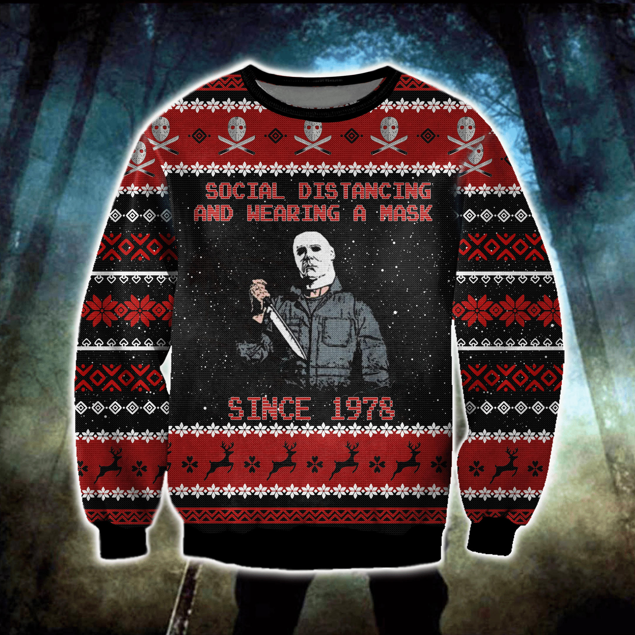 Social Distancing And Wearing A Mask Since 1978 Ugly Christmas Sweater Adult 3D Funny Matching for family