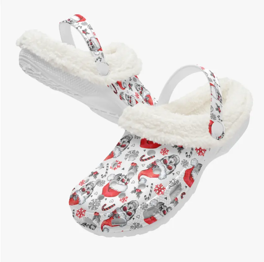 Soft Christmas Skull Crocs Crocband Fleece Lined Clogs Shoes Comfortable For Men Women and Kids In Winter