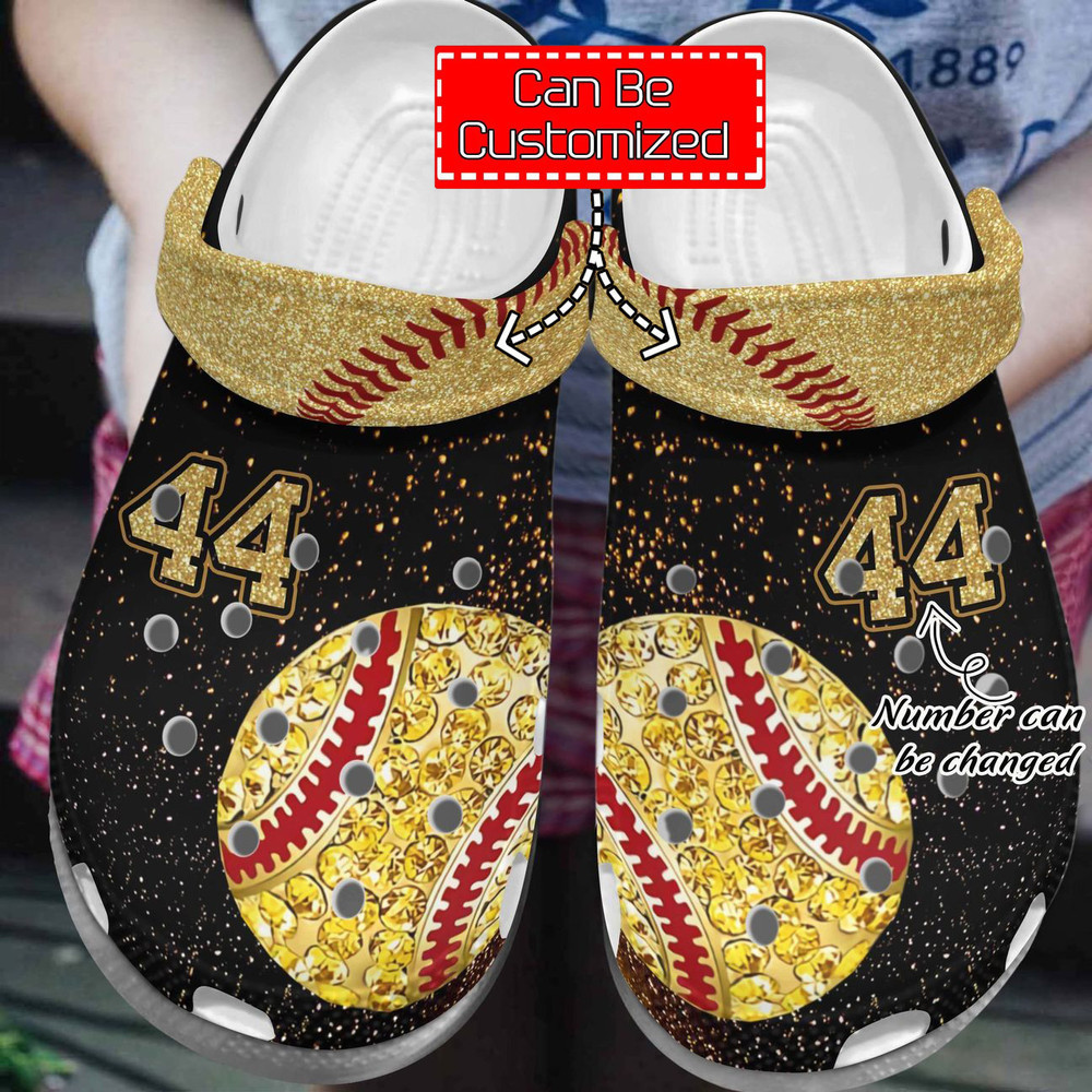 Softball - Personalized Golden Softball Clog Shoes For Men And Women