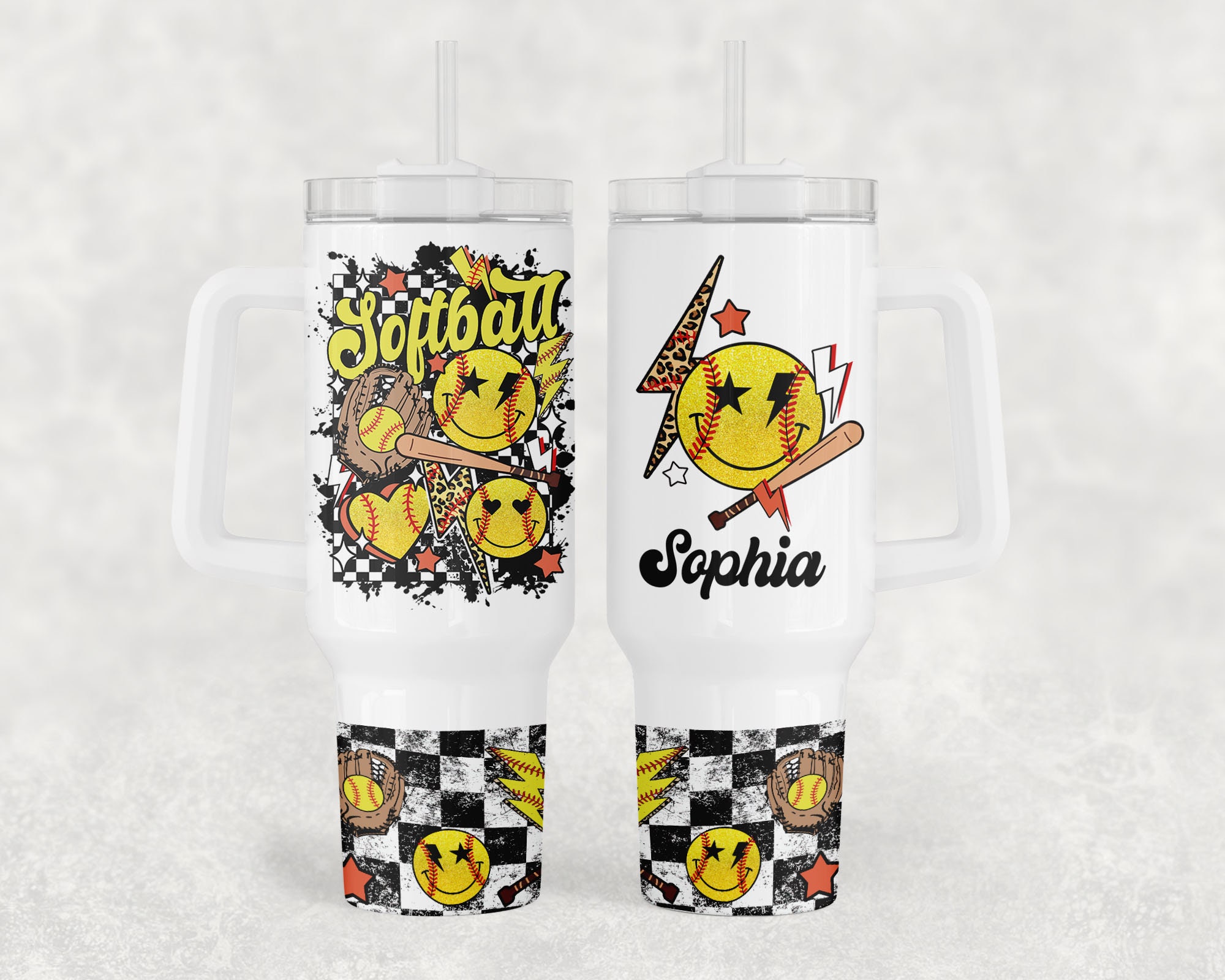 Softball Smiley Face Custom Stanley Cup 40 oz 30 oz Tumbler With HandleTVC2301957
