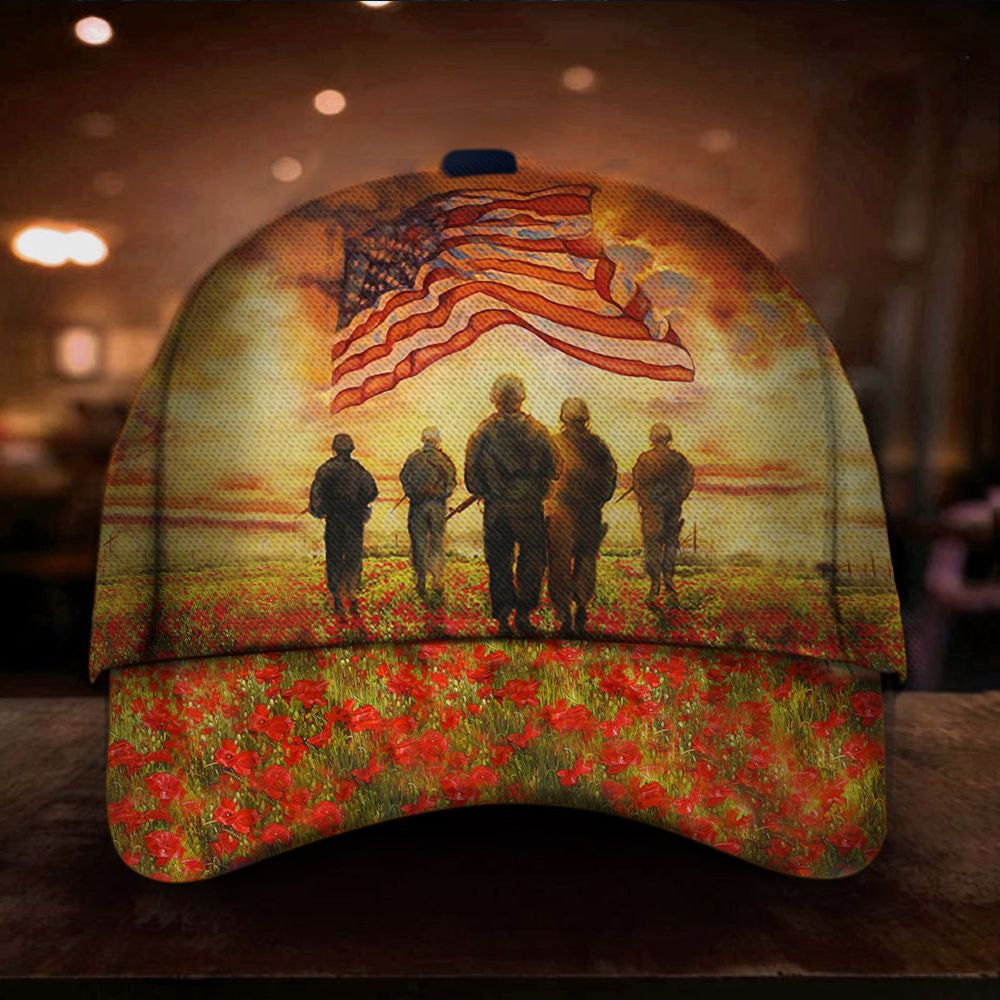 Soldiers American Flag Poppy Hat Patriotic Honor Our Troops Unique Veterans Day Gift Hat Classic Cap Trucker Hats Custom Hats Gifts For Men & Women