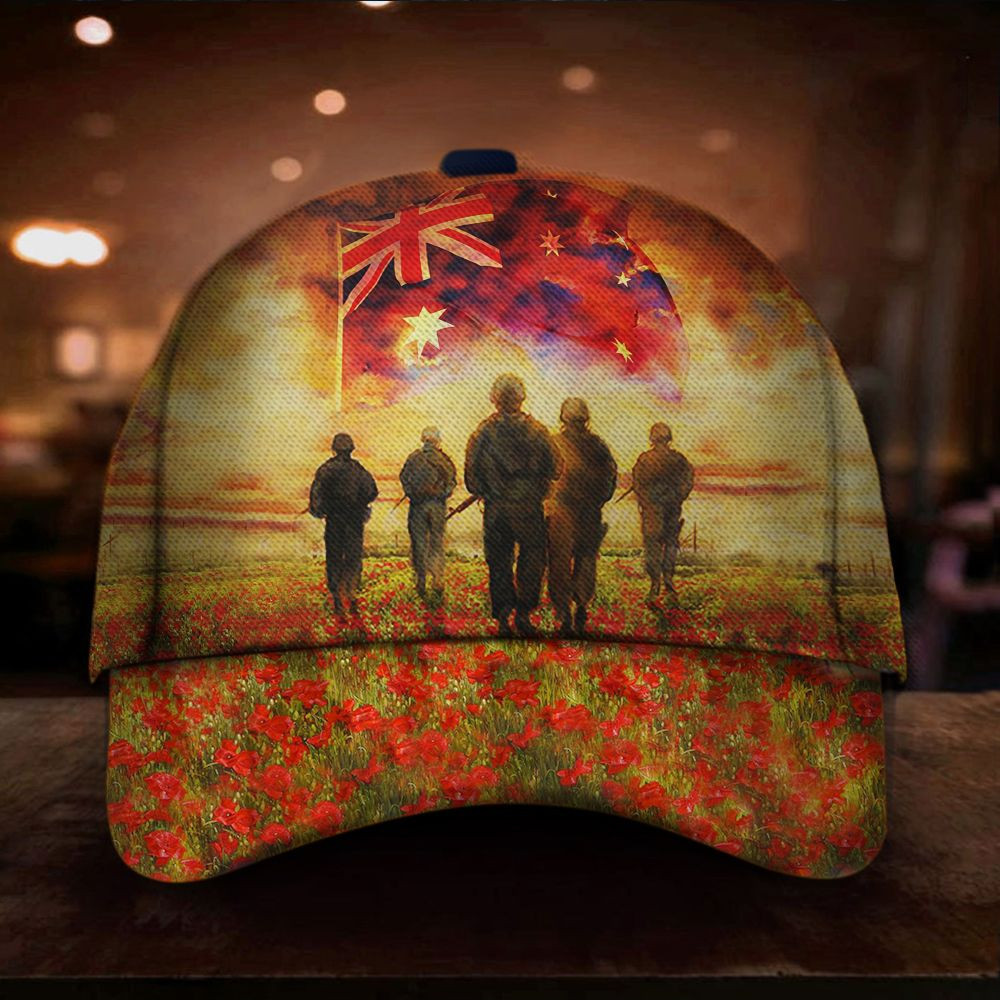 Soldiers Australian Flag Poppy Hat Patriotic Remembrance Anzac Day Gift For Veterans Hat Classic Cap Trucker Hats Custom Hats Gifts For Men & Women