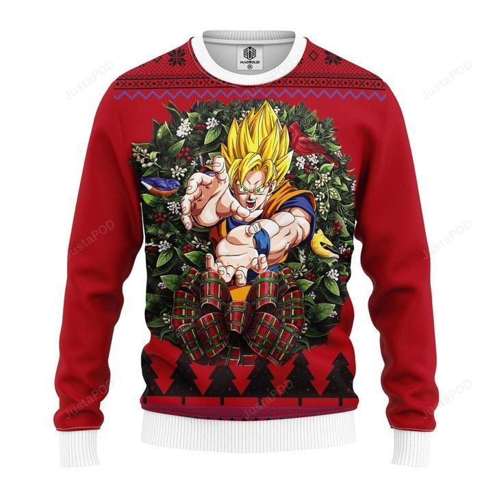 Son Goku Super Saiyan Ugly Christmas Sweater Adult 3D Funny Matching for family
