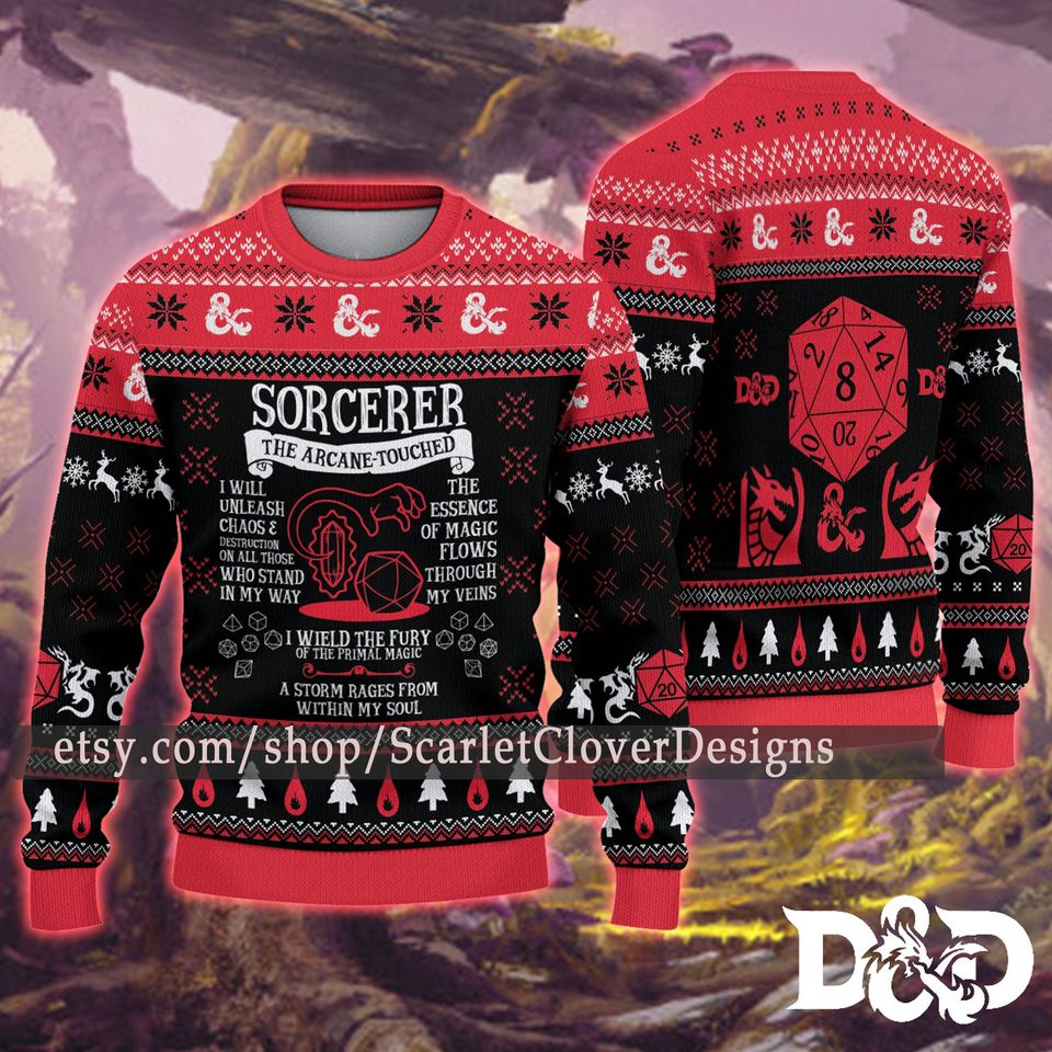 Sorcerer Ugly Sweater, DnD Gaming PREMIUM Christmas Ugly Sweater