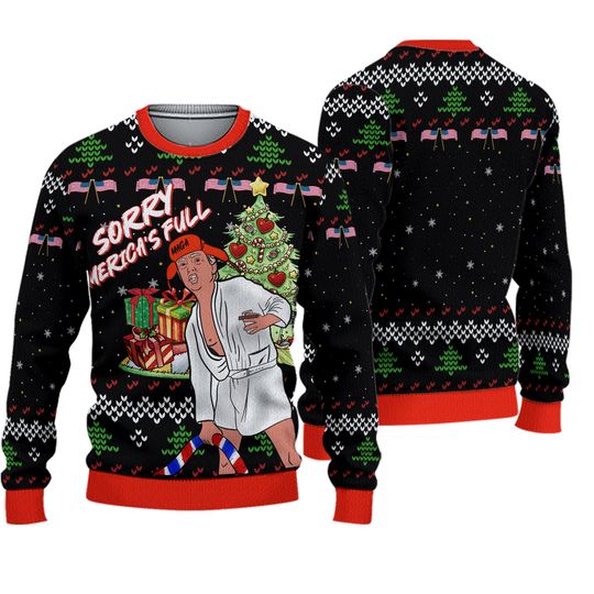 Sorry Mericas Full Trump Christmas Ugly Sweater, Christmas Vacation Trump 3D Xmas - Image 2