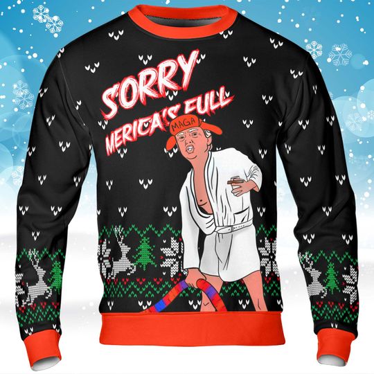 Sorry, Merica's Full Unisex Sweater | Trump Funny Ugly Xmas | Trump 2024 Christmas Sweater - Image 4