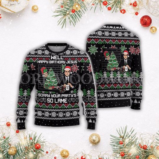 Sorry You Party So Lame Office TV Ugly Christmas Sweater - Image 4