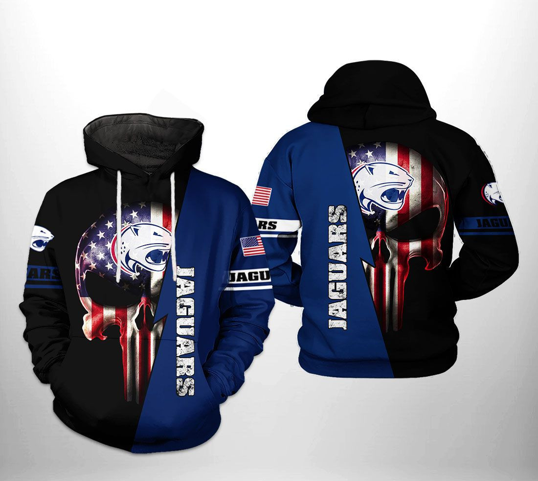 South Alabama Jaguars NCAA US Flag Skull 3D All Over Print Hoodie, Zip Hoodie