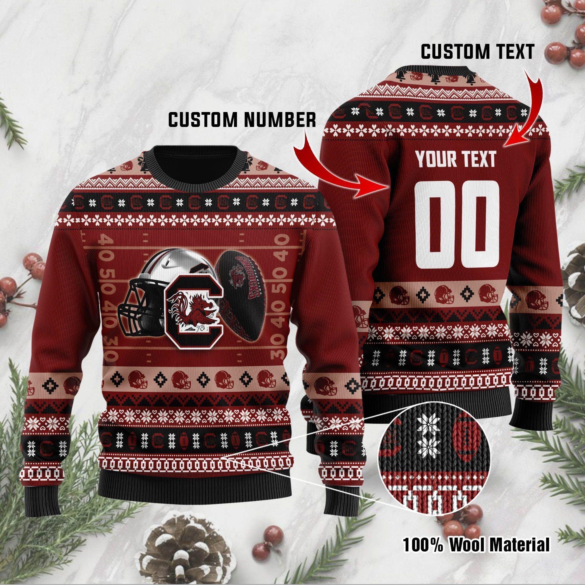 South Carolina Gamecocks Custom Name & Number Personalized Ugly Christmas Sweater Adult 3D Funny Matching for family