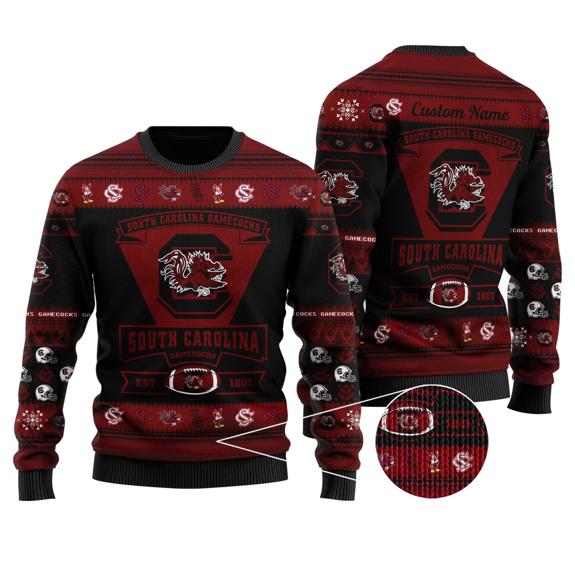 South Carolina Gamecocks Football Team Logo Personalized Ugly Christmas Sweater Adult 3D Funny Matching for family - Image 2