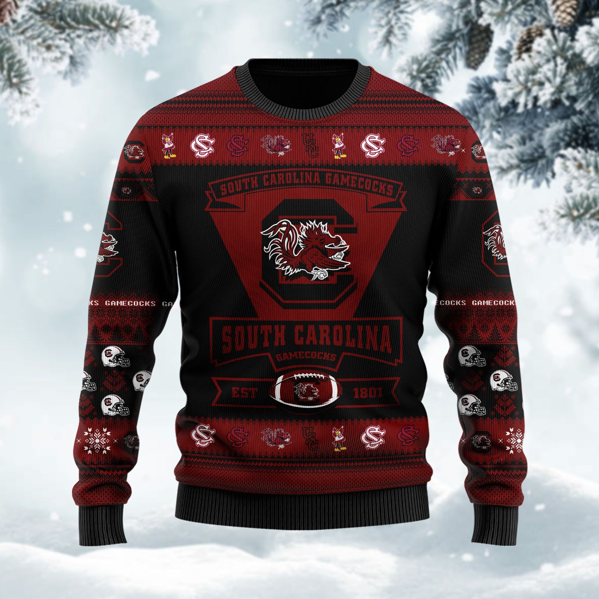 South Carolina Gamecocks Football Team Logo Personalized Ugly Christmas Sweater Adult 3D Funny Matching for family - Image 3