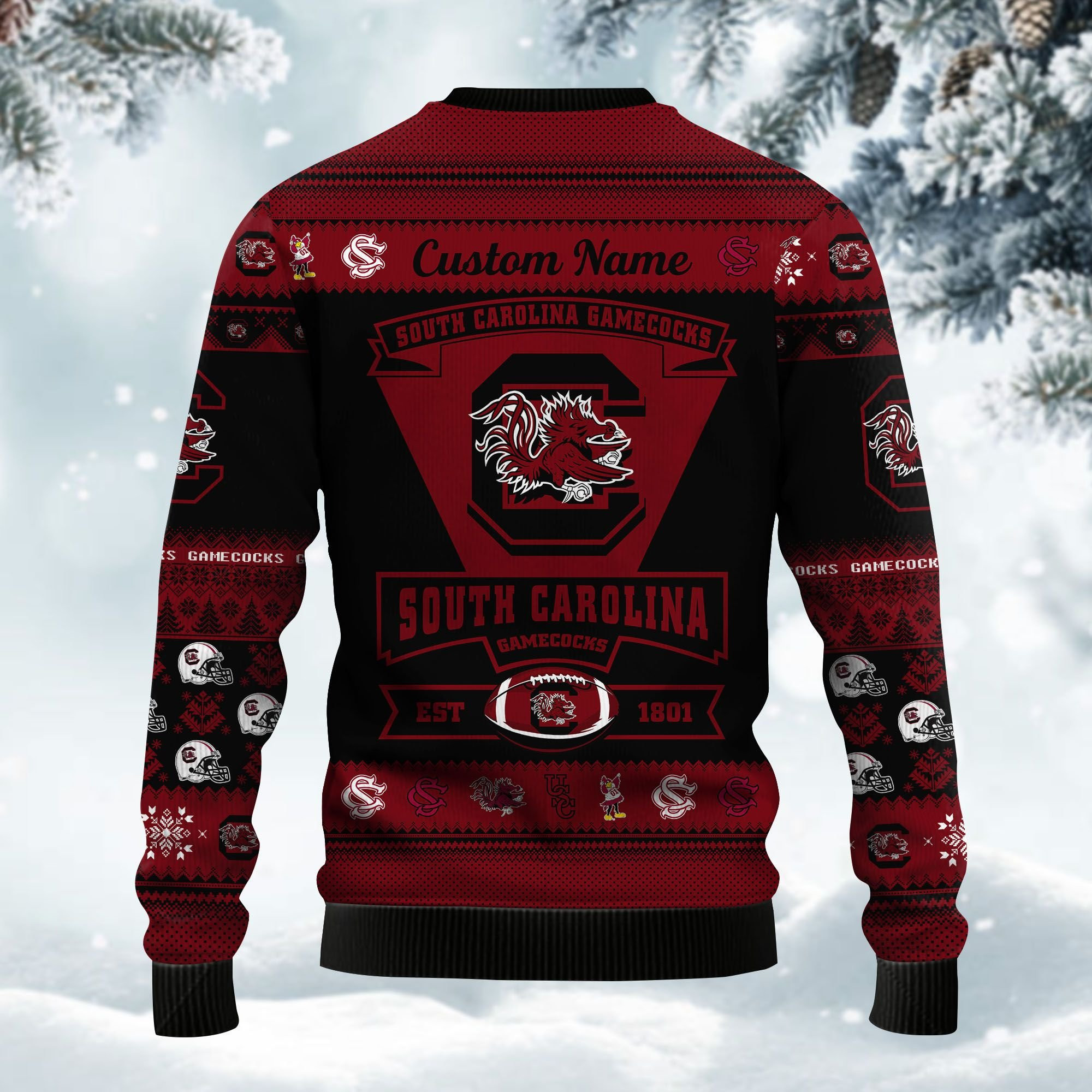 South Carolina Gamecocks Football Team Logo Personalized Ugly Christmas Sweater Adult 3D Funny Matching for family - Image 4