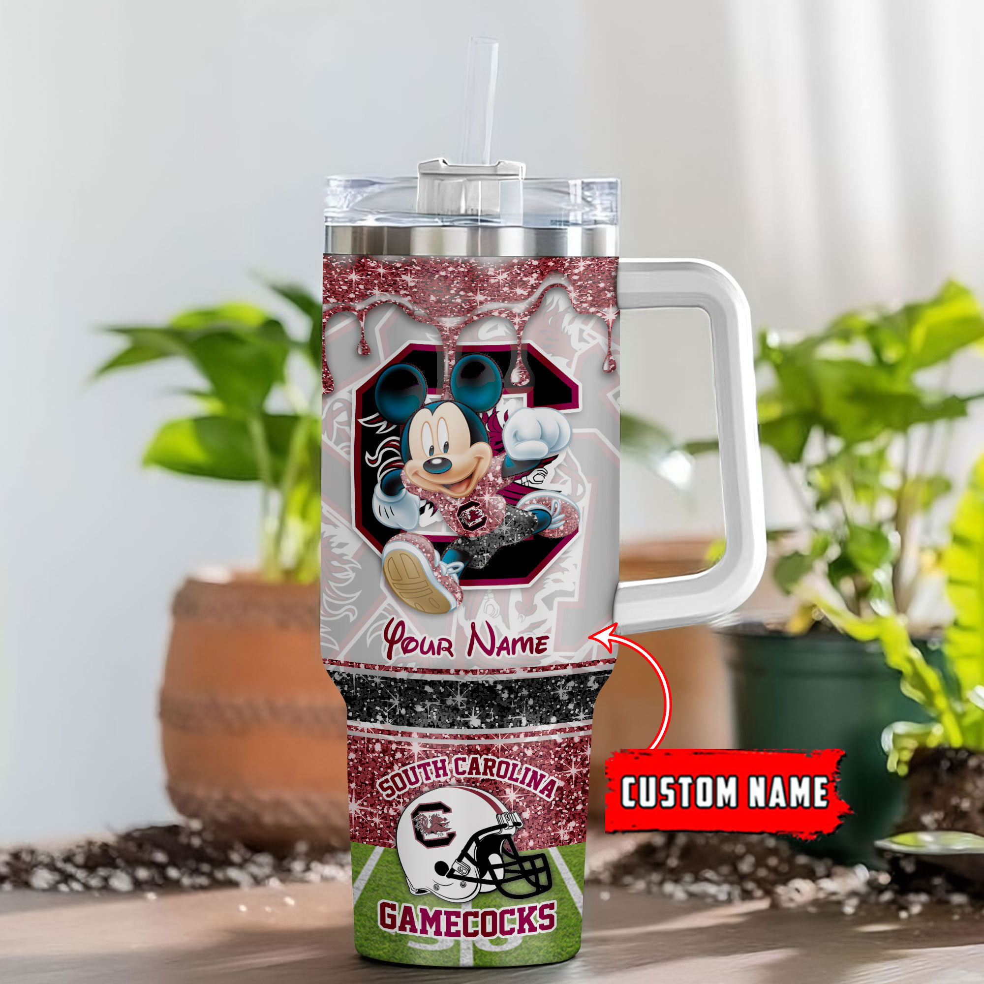 South Carolina Gamecocks NCAA Mickey Mouse Glitter Custom Stanley Cup 40 oz 30 oz Tumbler With HandleTVC230125