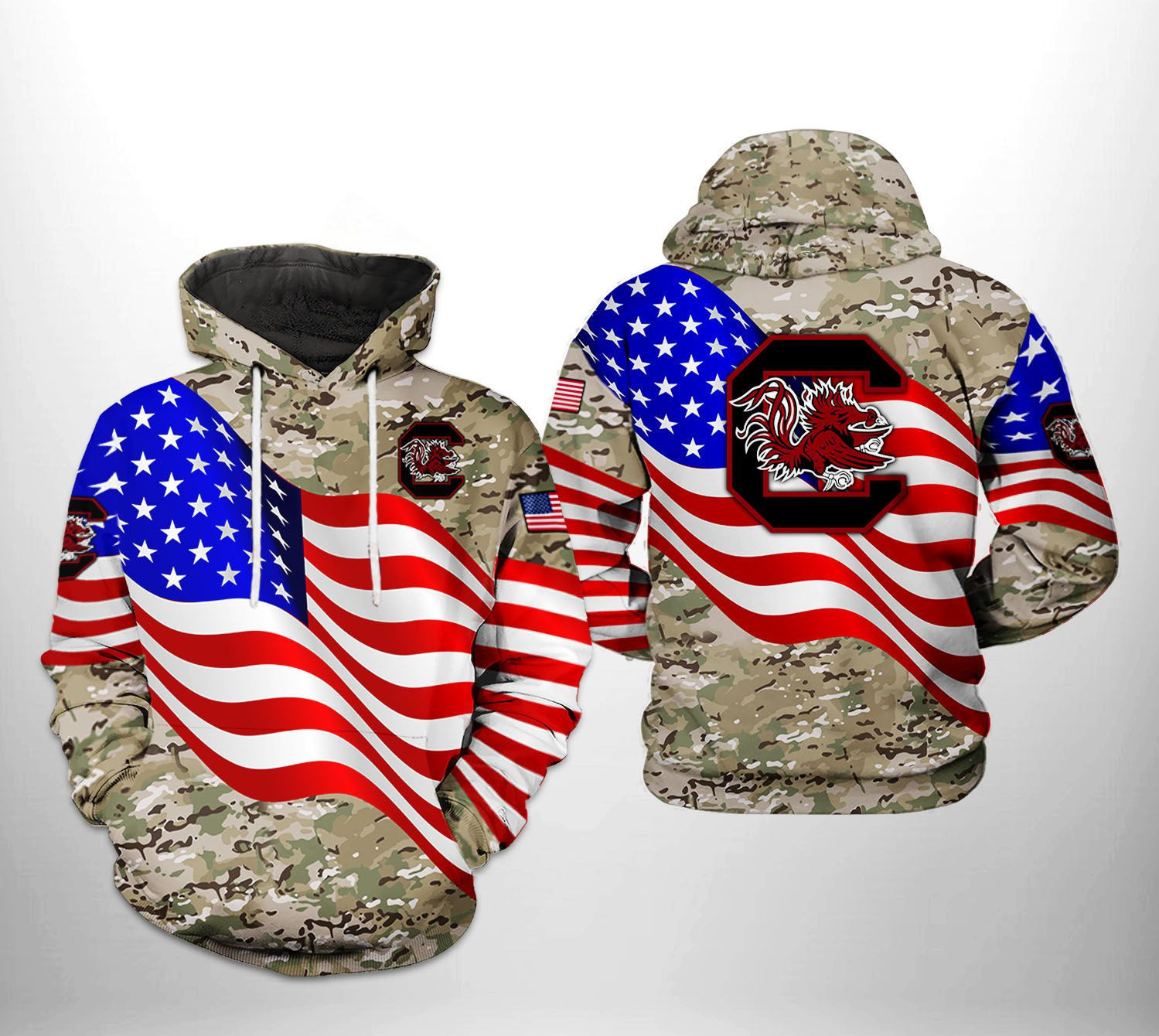 South Carolina Gamecocks NCAA US Flag Camo Veteran 3D All Over Print Hoodie, Zip Hoodie