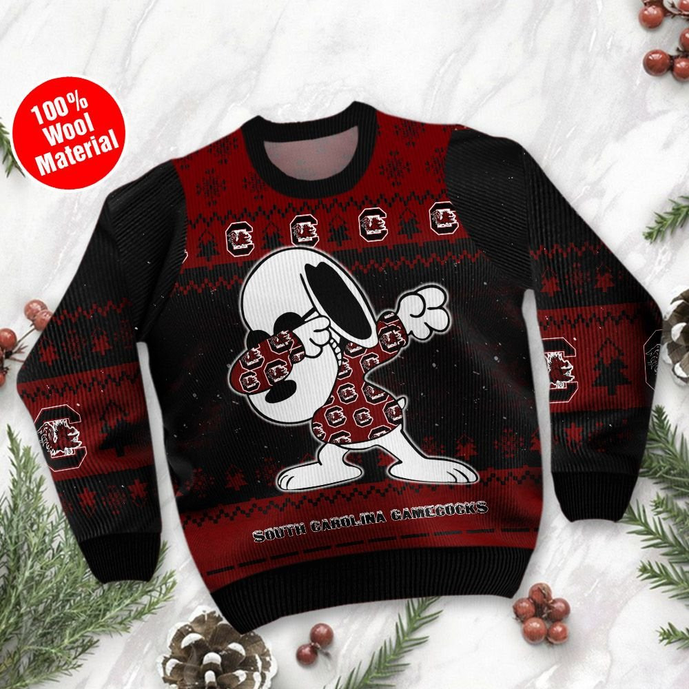 South Carolina Gamecocks Snoopy Dabbing Holiday Party Ugly Christmas Sweater Adult 3D Funny Matching for family - Image 2