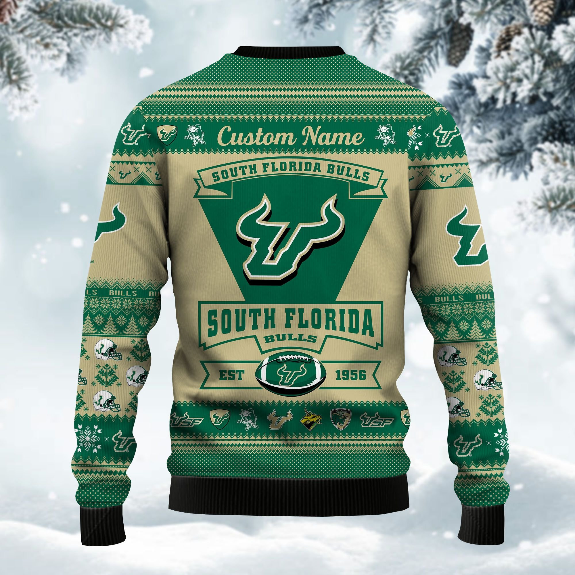 South Florida Bulls Football Team Logo Custom Name Personalized Ugly Christmas Sweater Adult 3D Funny Matching for family - Image 3