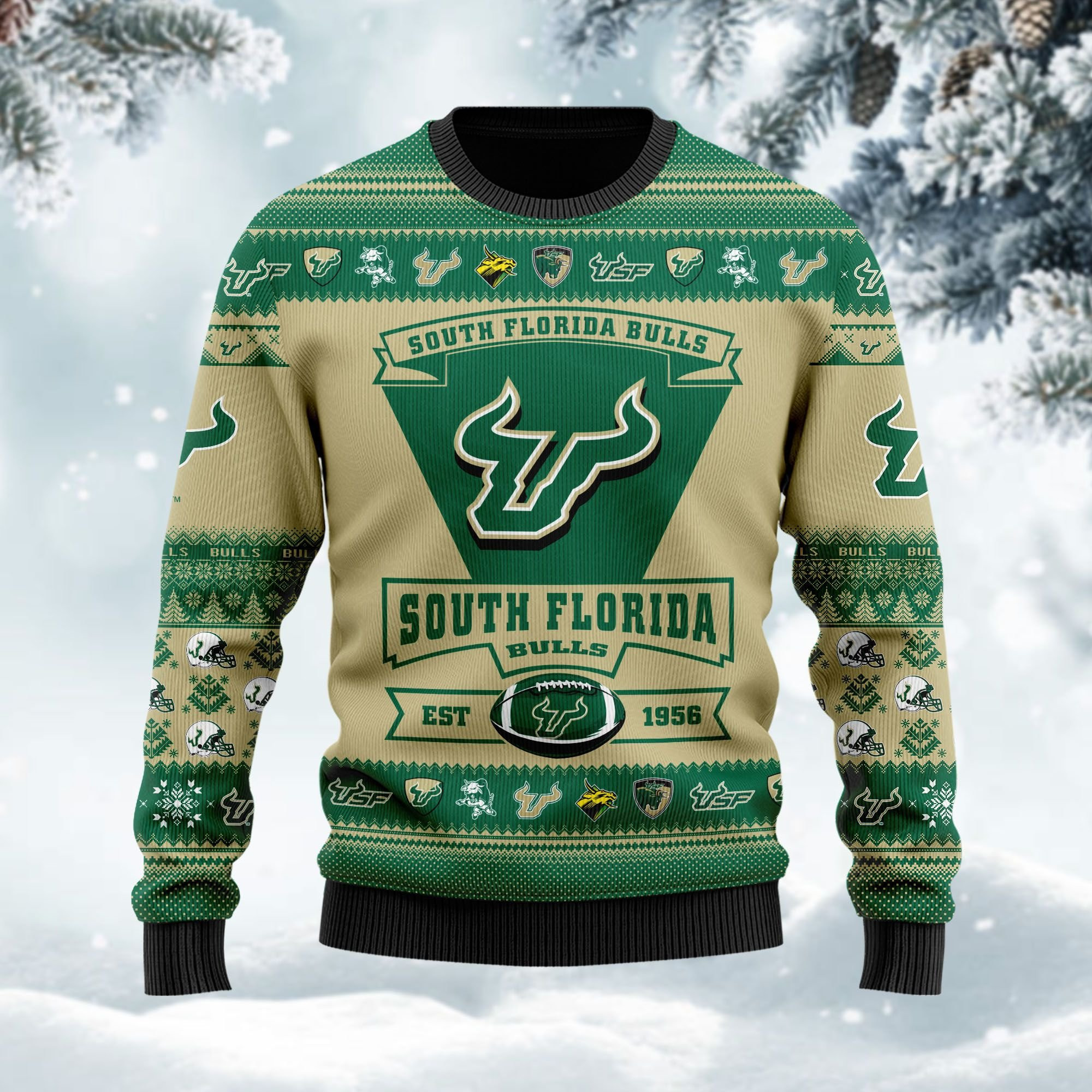 South Florida Bulls Football Team Logo Custom Name Personalized Ugly Christmas Sweater Adult 3D Funny Matching for family - Image 2