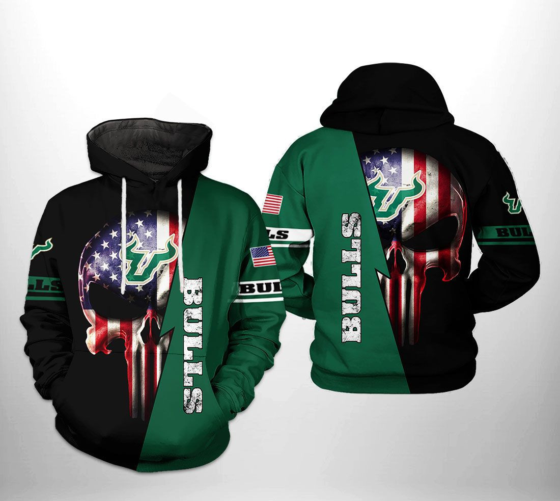 South Florida Bulls NCAA US Flag Skull 3D All Over Print Hoodie, Zip Hoodie