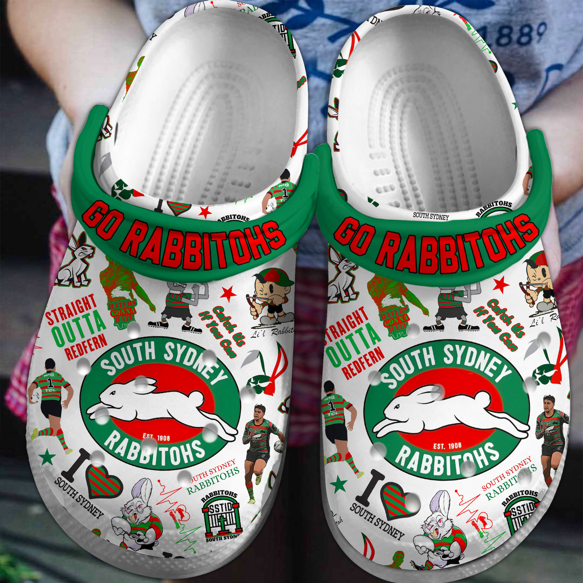 South Sydney Rabbitohs NRL Sport Crocs Crocband Clogs Shoes Comfortable For Men Women and Kids