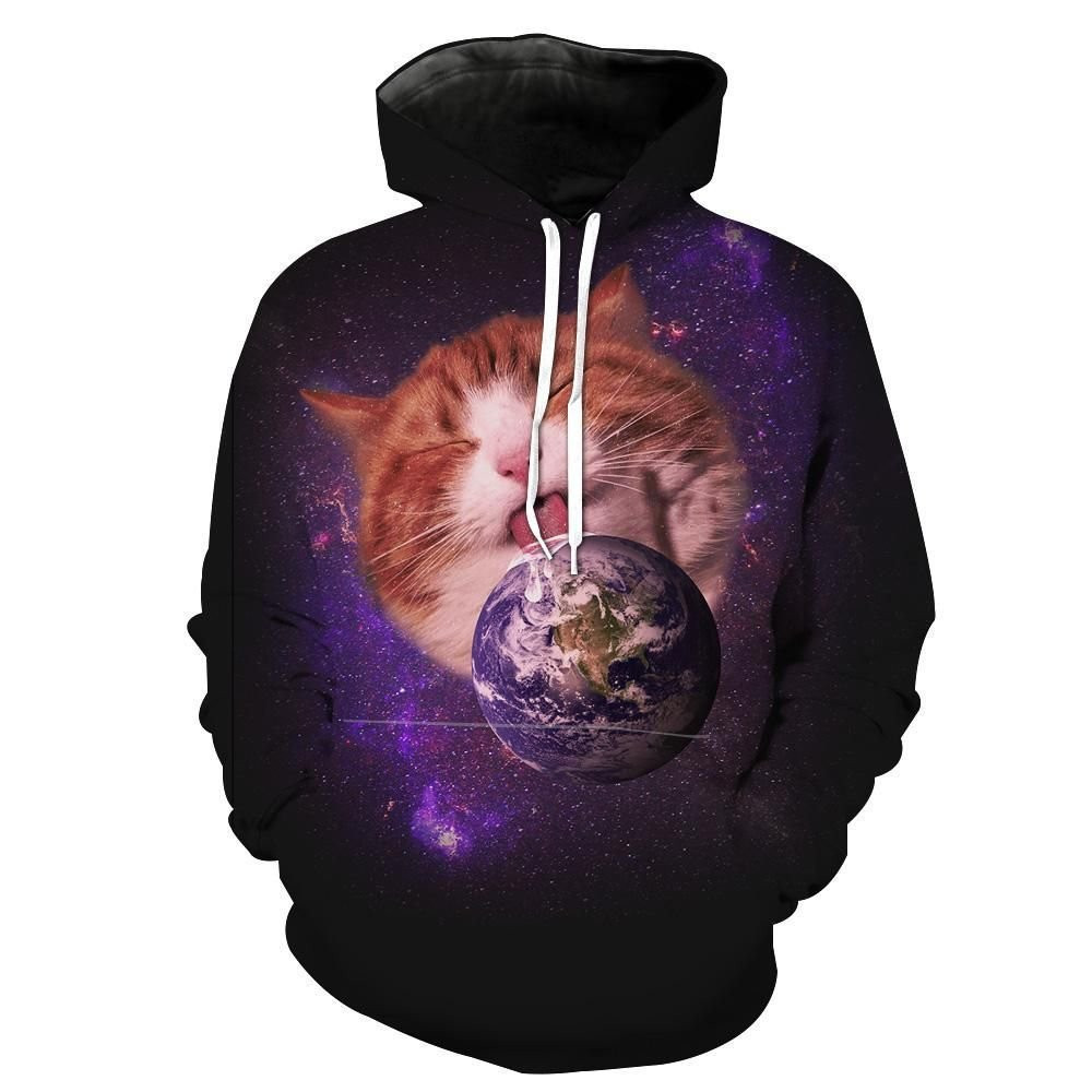 Space Earth Cat 3D All Over Print Hoodie, Zip Hoodie