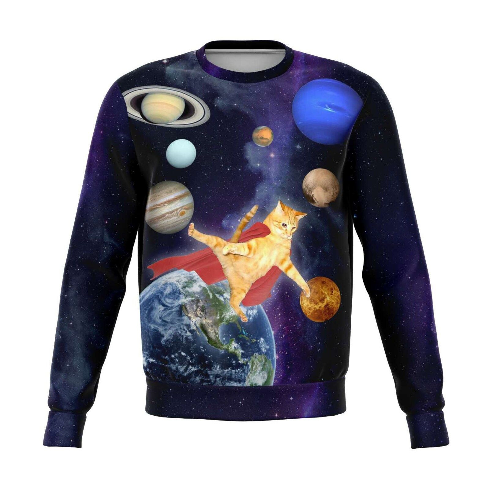 Space Hero Cat Ugly Christmas Sweater Adult 3D Funny Matching for family