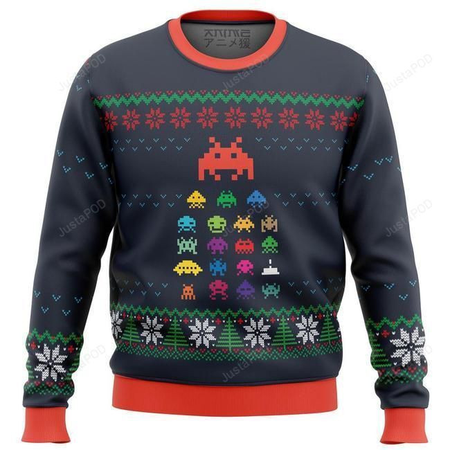 Space Invaders Ugly Christmas Sweater Adult 3D Funny Matching for family