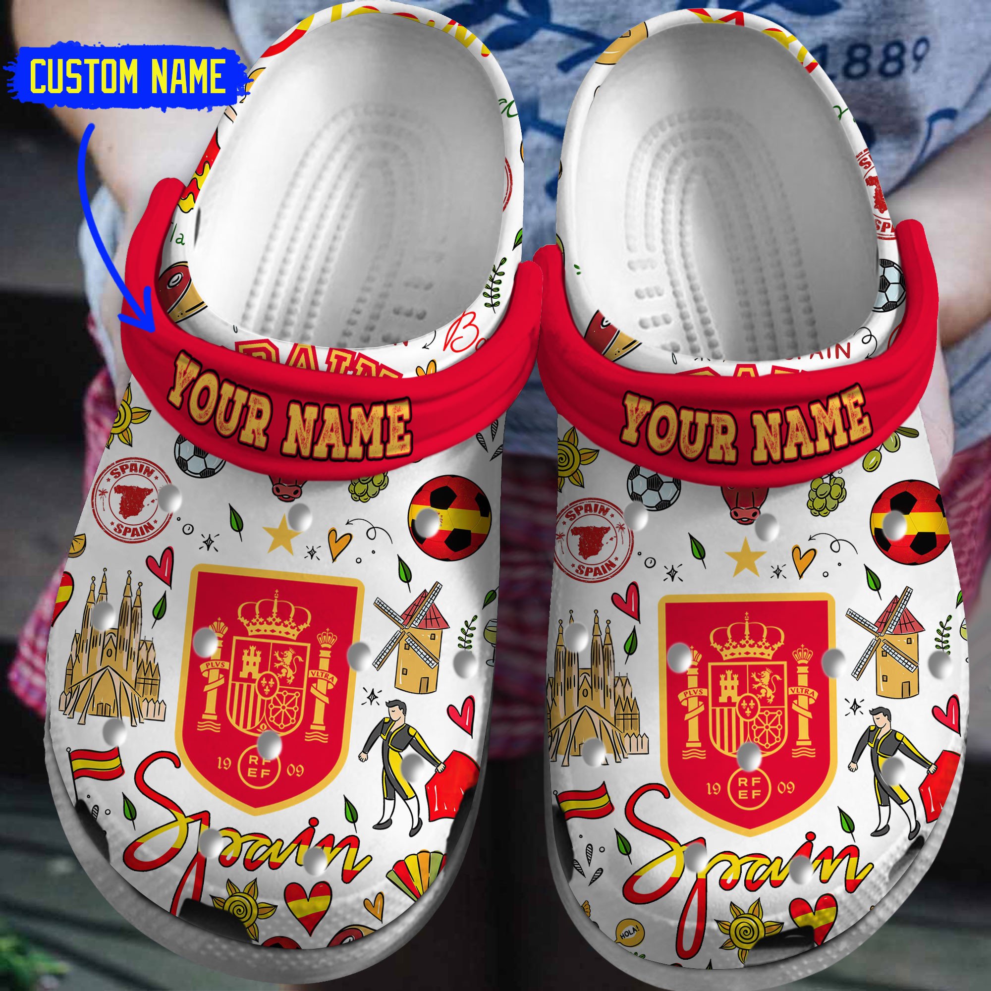 Spain National Football Team 2024 EuroCrocs Crocband Clogs Shoes Comfortable For Men Women and Kids