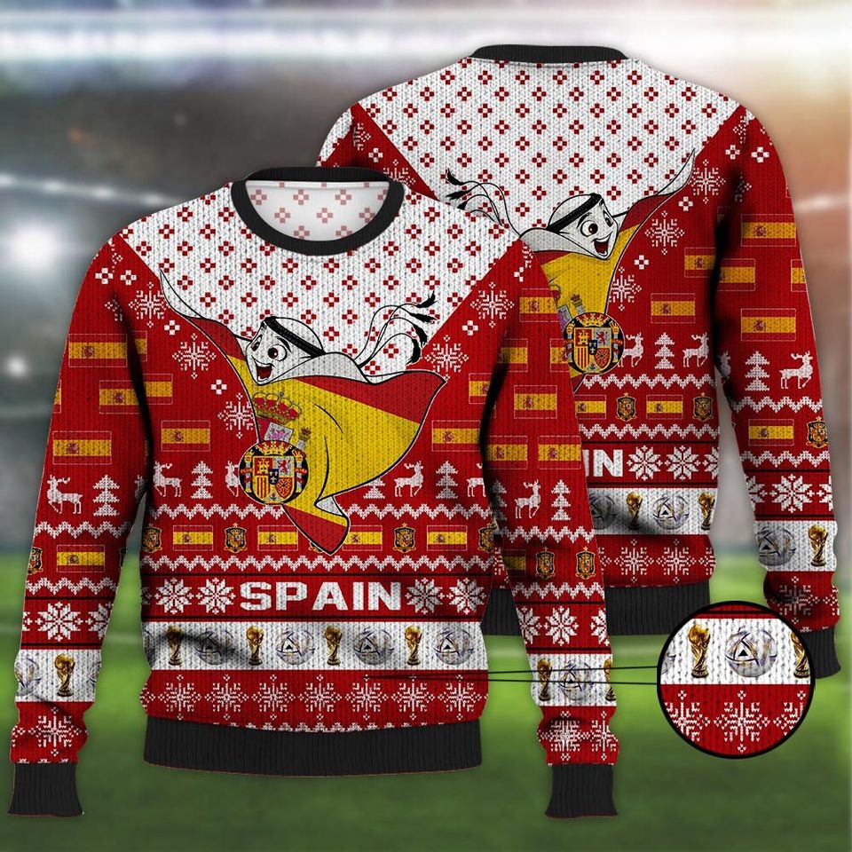 Spain Ugly Christmas Sweater Mascot Qatar Soccer Team