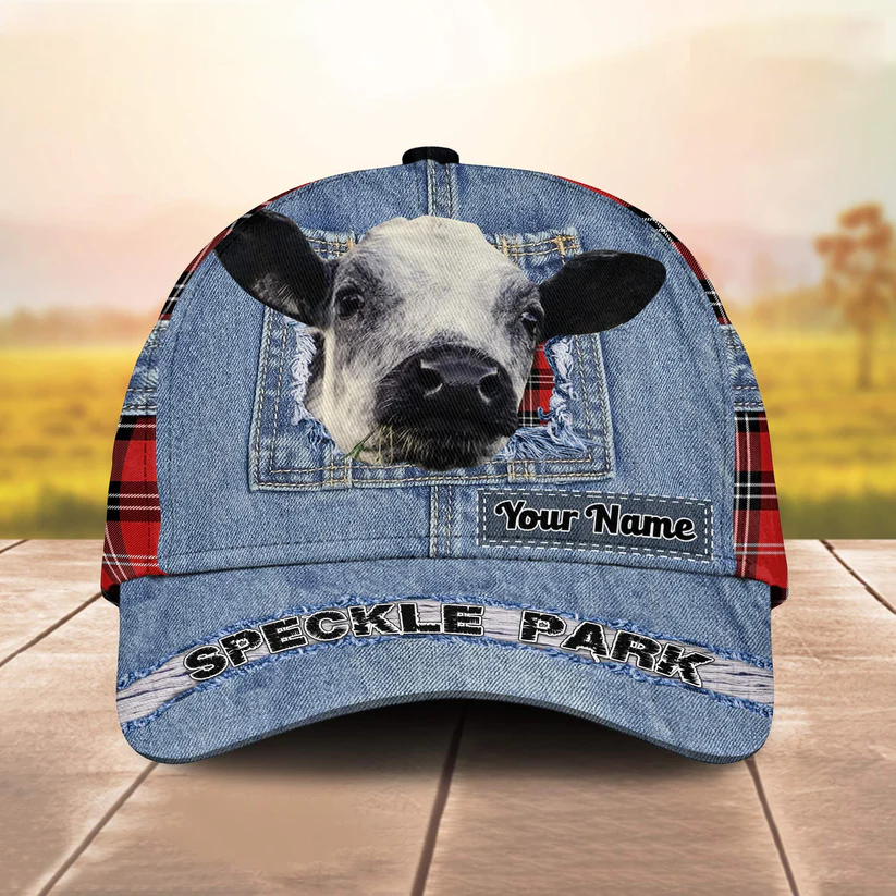 Speckle Park Overall Jeans Pattern And Red Caro Pattern Customized Name Cap Trucker Hats Custom Hats Gifts For Men & Women