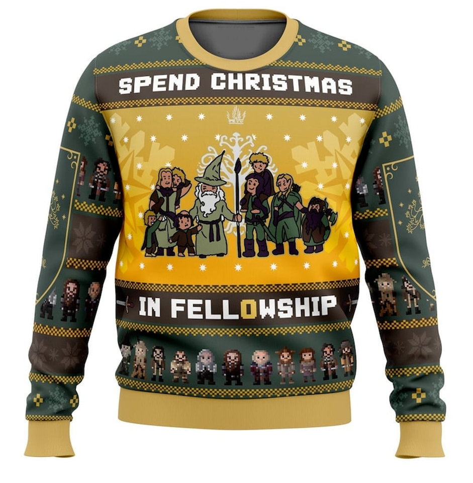 Spend Christmas In Fellowship Lord of the Rings Christmas Ugly Sweater, Movie Ugly Sweater