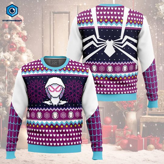 Spider Gwen Ugly Christmas Sweater, Gwen Stacy Sweater, Super Heroes Christmas - Image 6