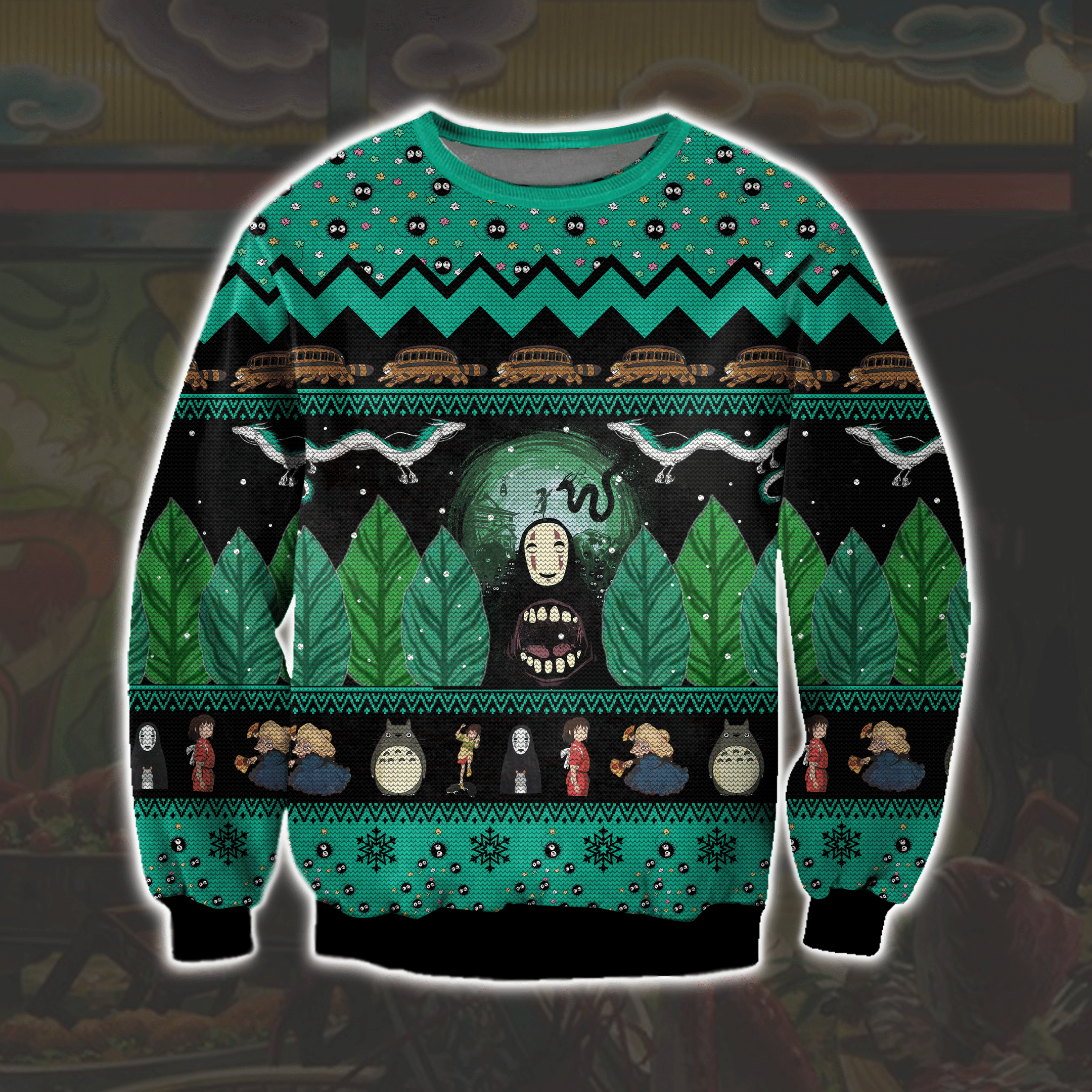 Spirited Away & Totoro 3D Print Ugly Christmas Sweater Adult 3D Funny Matching for family