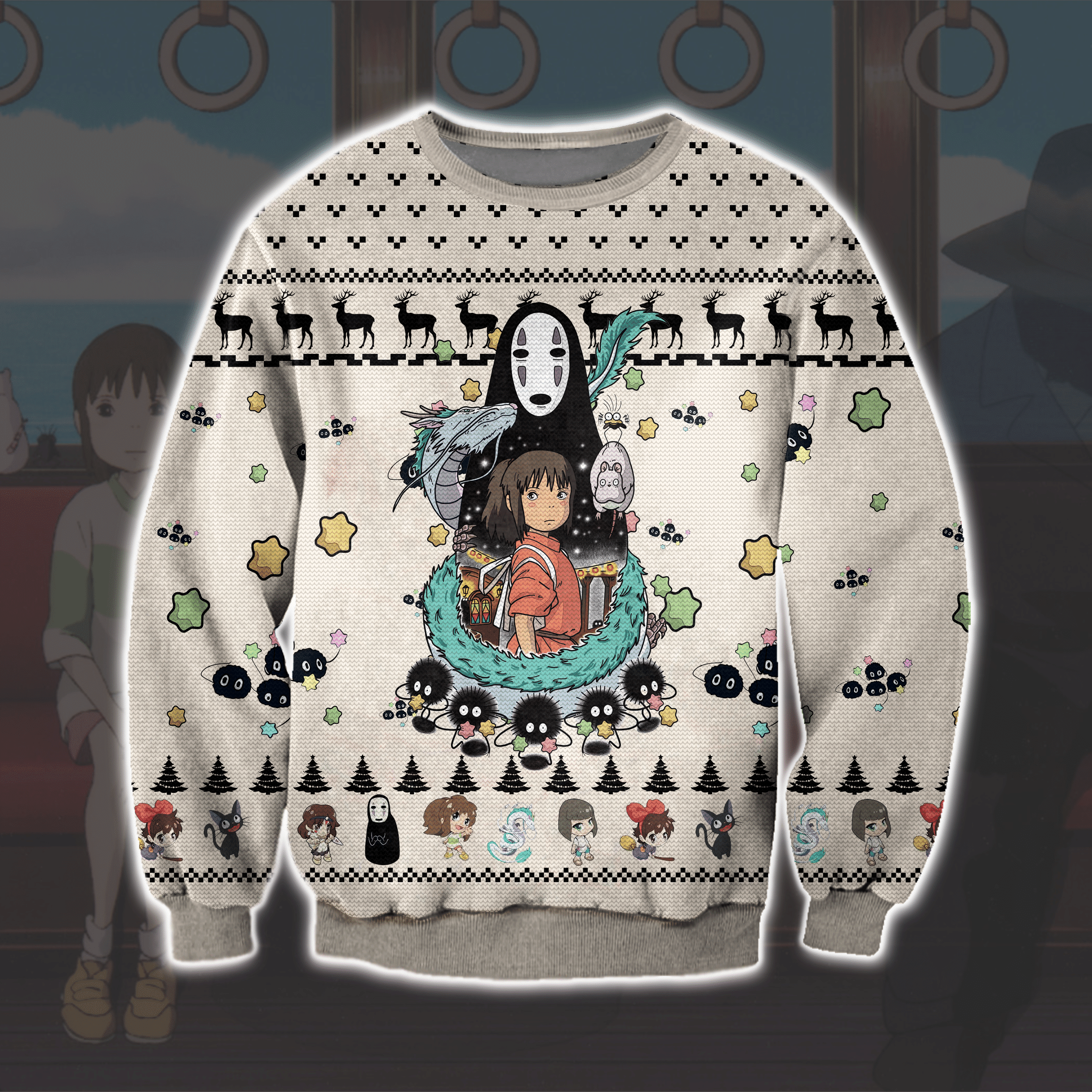 Spirited Away Studio Ghibli 3D Print Ugly Christmas Sweater Adult 3D Funny Matching for family