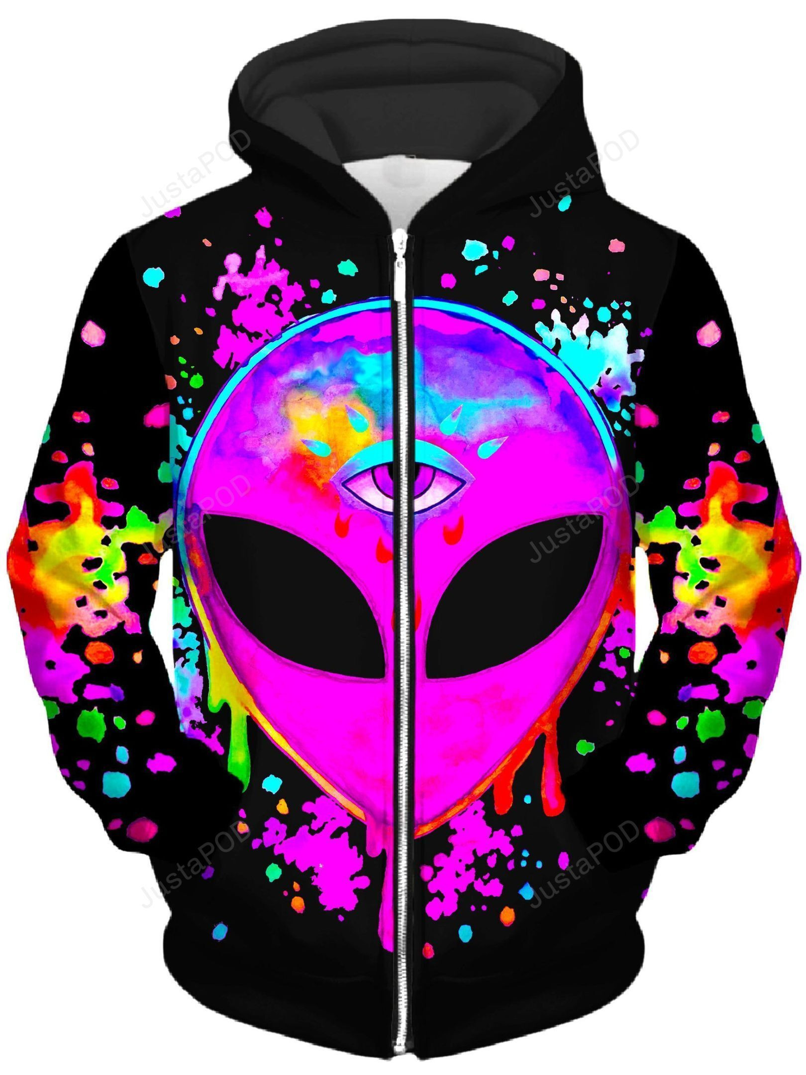 Splatter Alien Pink Unisex Zip-Up 3D All Over Print Hoodie, Zip Hoodie