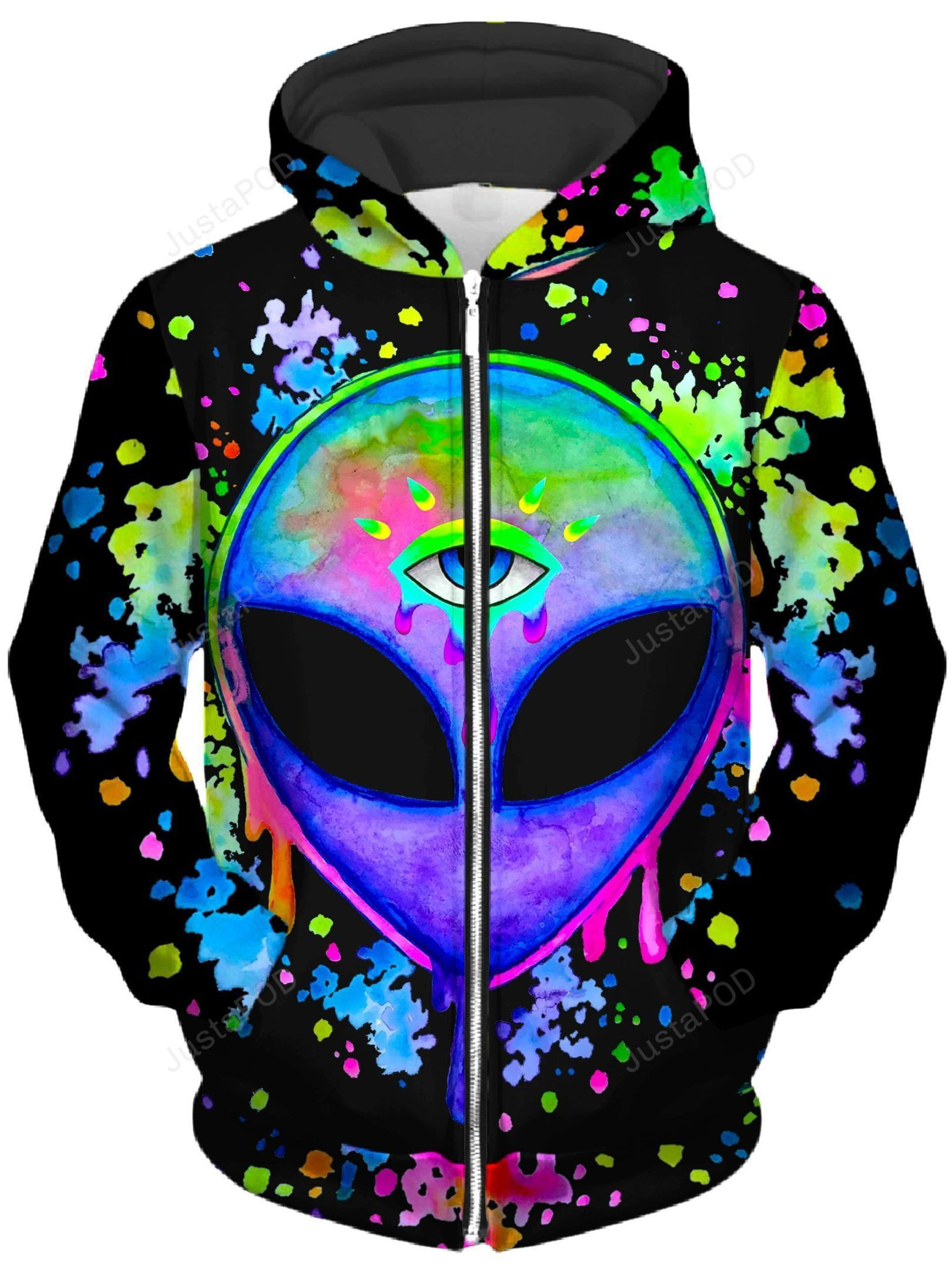 Splatter Alien Unisex Zip-Up 3D All Over Print Hoodie, Zip Hoodie