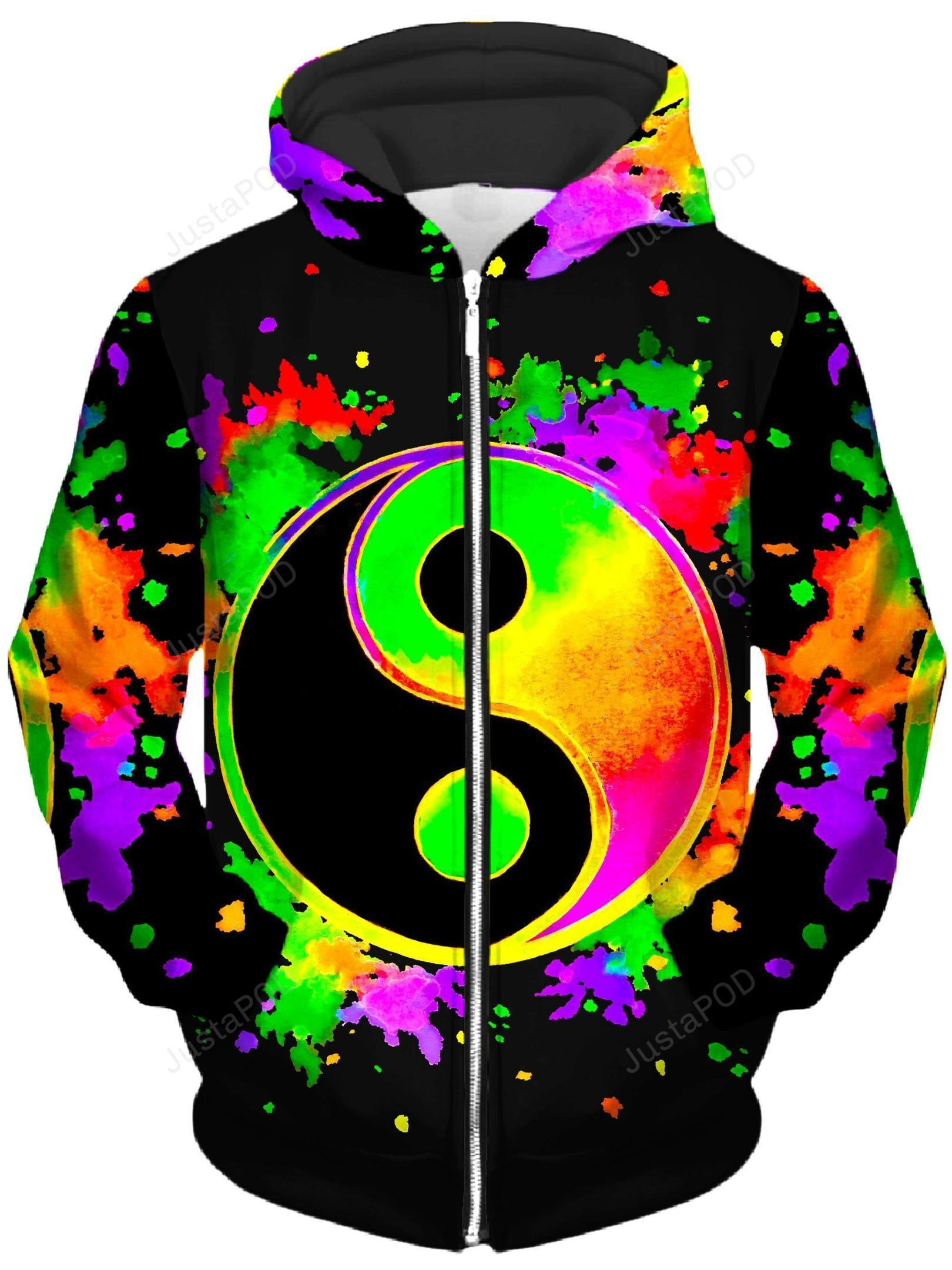Splatter Yin Yang 2 Unisex Zip-Up 3D All Over Print Hoodie, Zip Hoodie