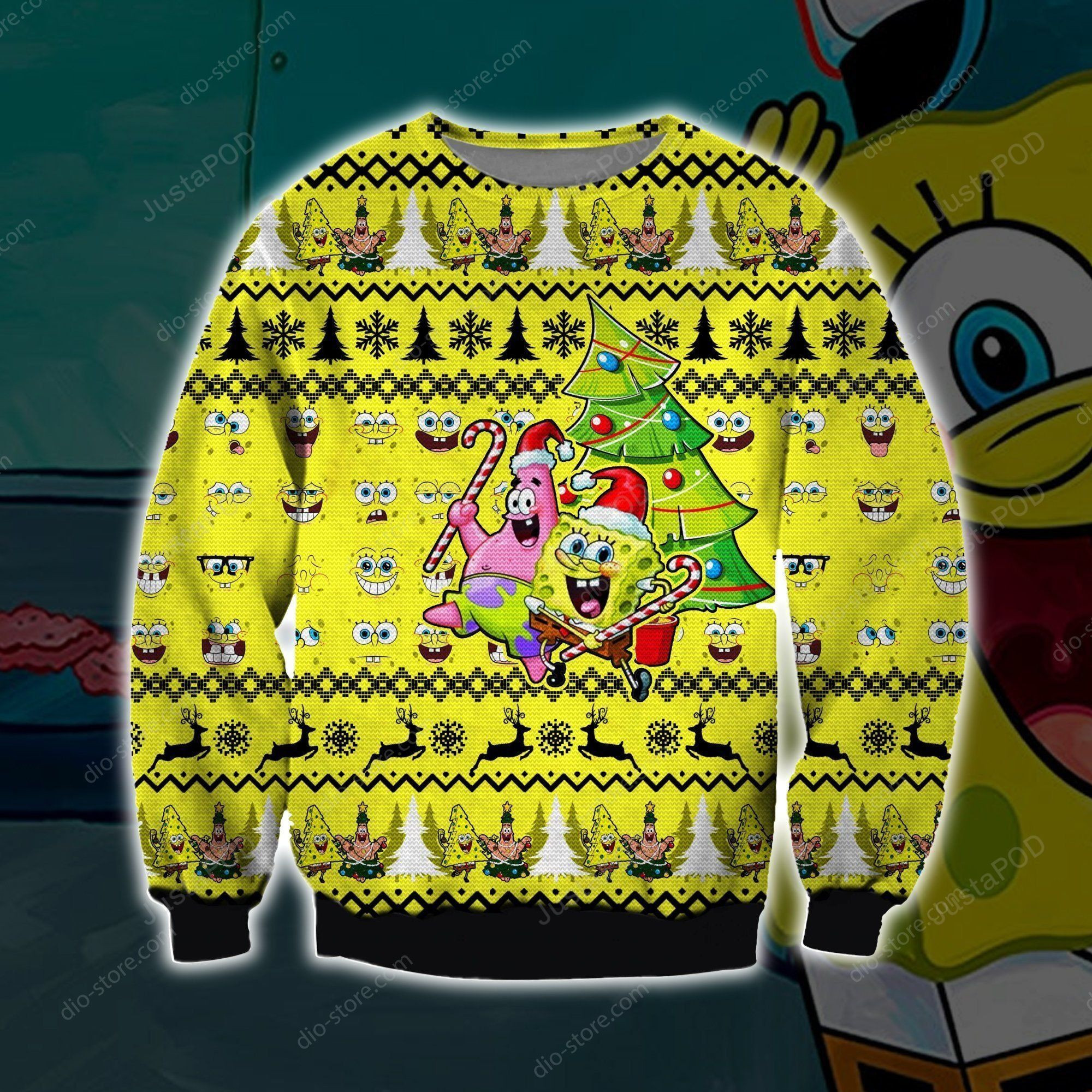 Spongebob Knitting Pattern Ugly Christmas Sweater Adult 3D Funny Matching for family