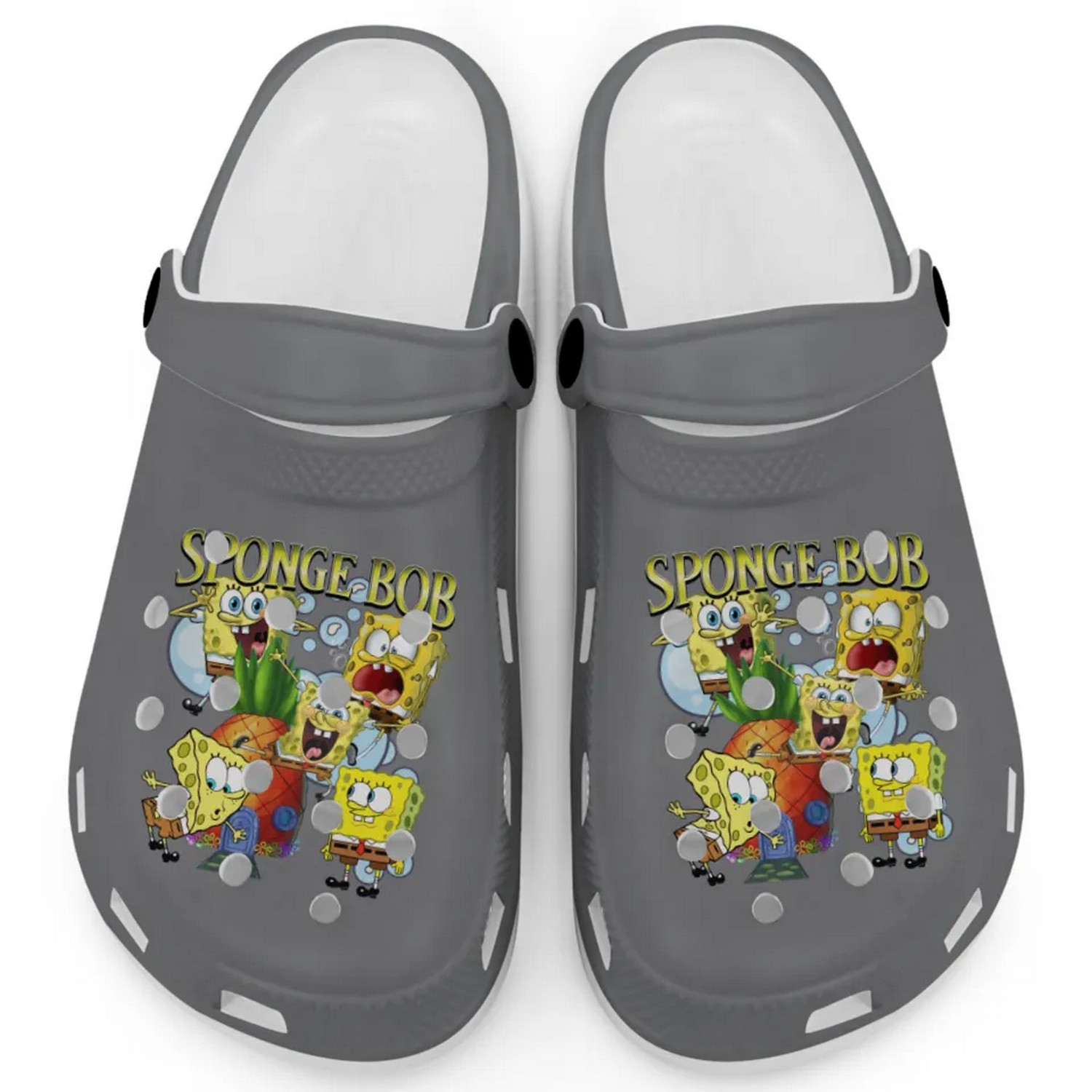Spongebob Squarepants Cartoon Grey Crocs Crocband Clogs Shoes Comfortable For Men Women and Kids