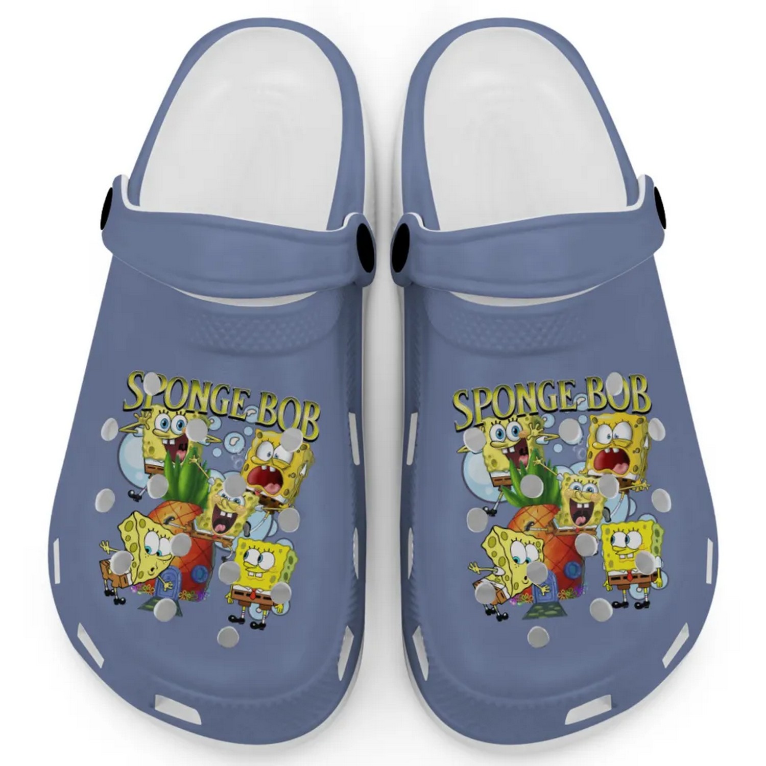 Spongebob Squarepants Cartoon Washed Denim Crocs Crocband Clogs Shoes Comfortable For Men Women and Kids