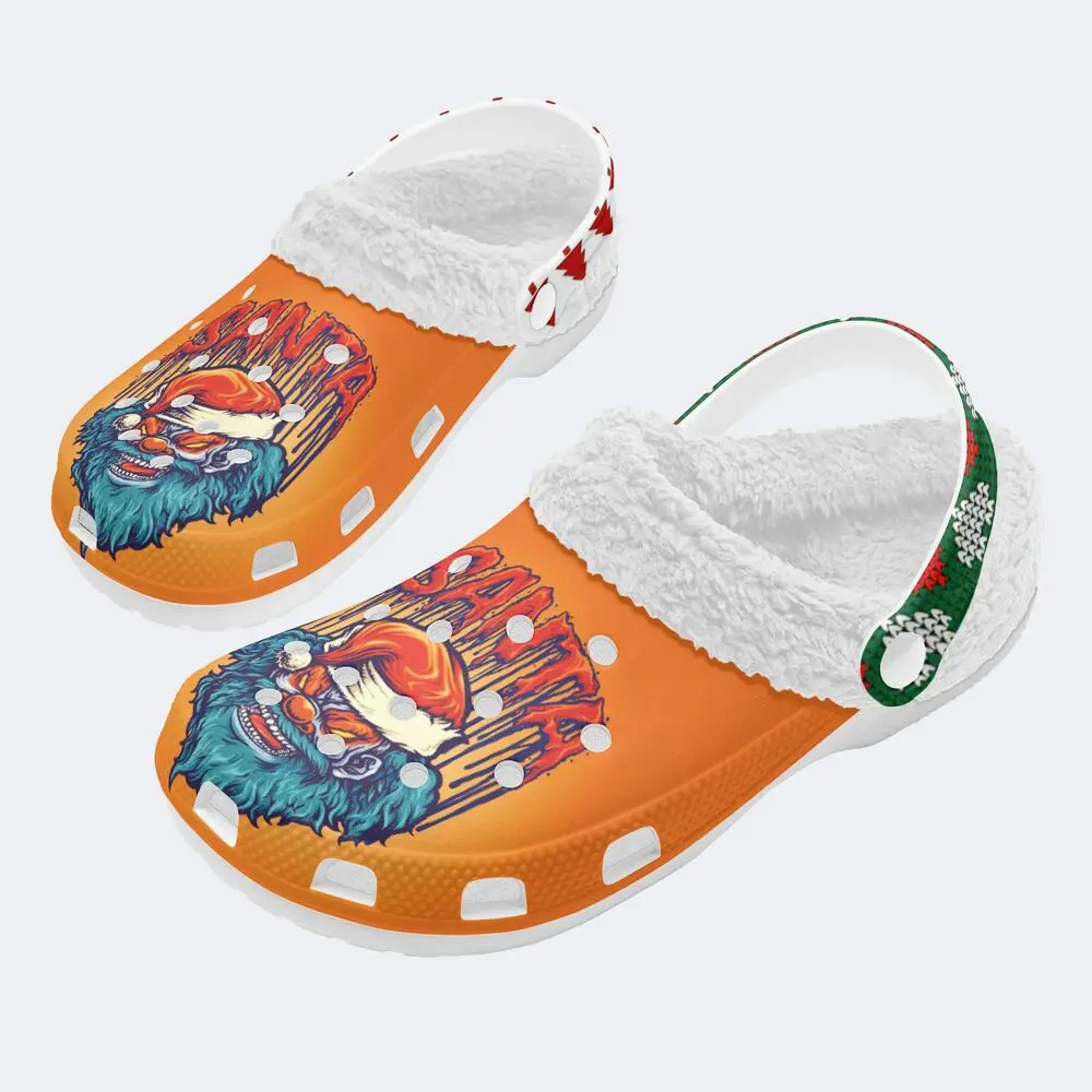Spooky Clown Wearing Santa Hat Christmas Crocs Crocband Fleece Lined Clogs Shoes Comfortable For Men Women and Kids In Winter