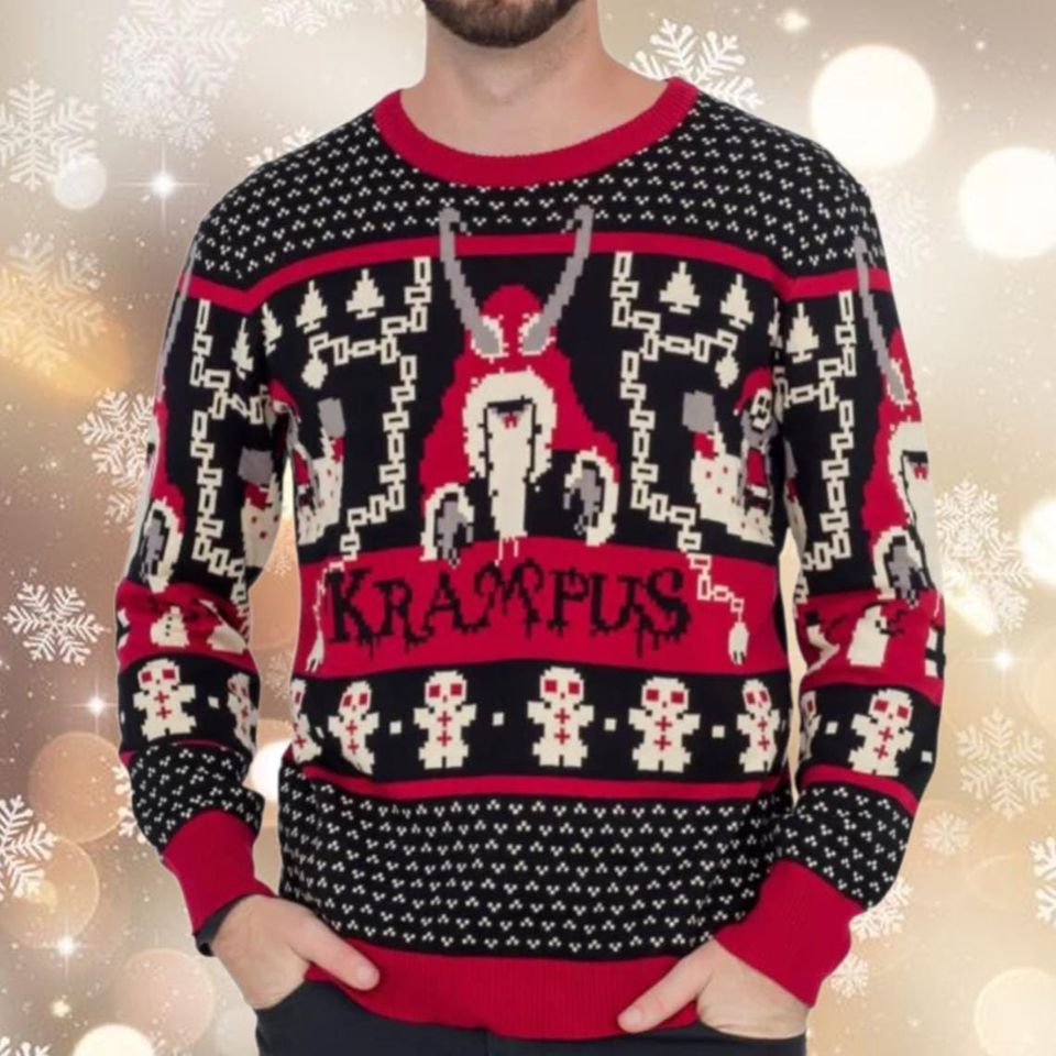 Spooky Krampus Gothmas Ugly Christmas Knit Sweater, Krampus Holiday