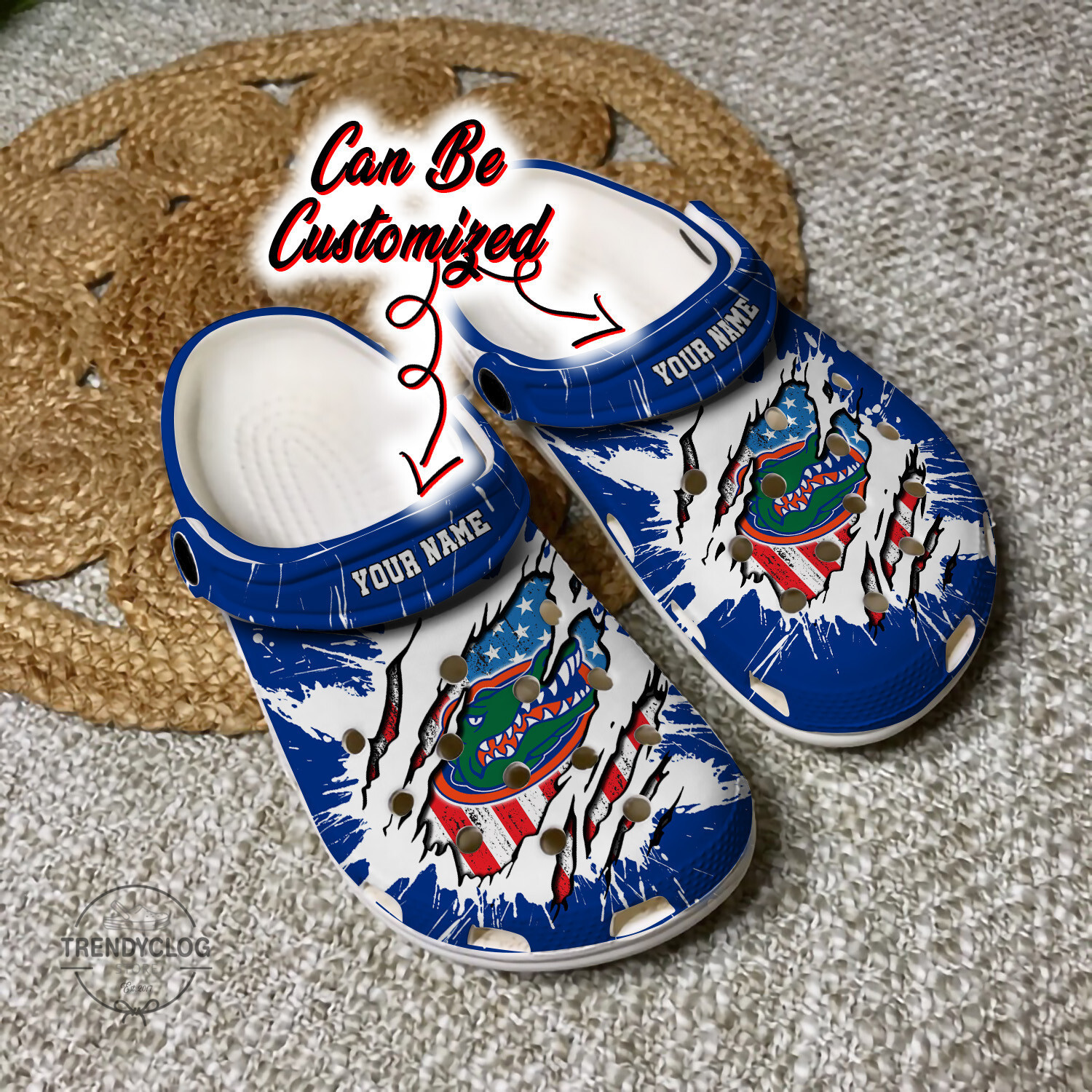 Sport Personalized FGators University Ripped American Flag Clog Shoes