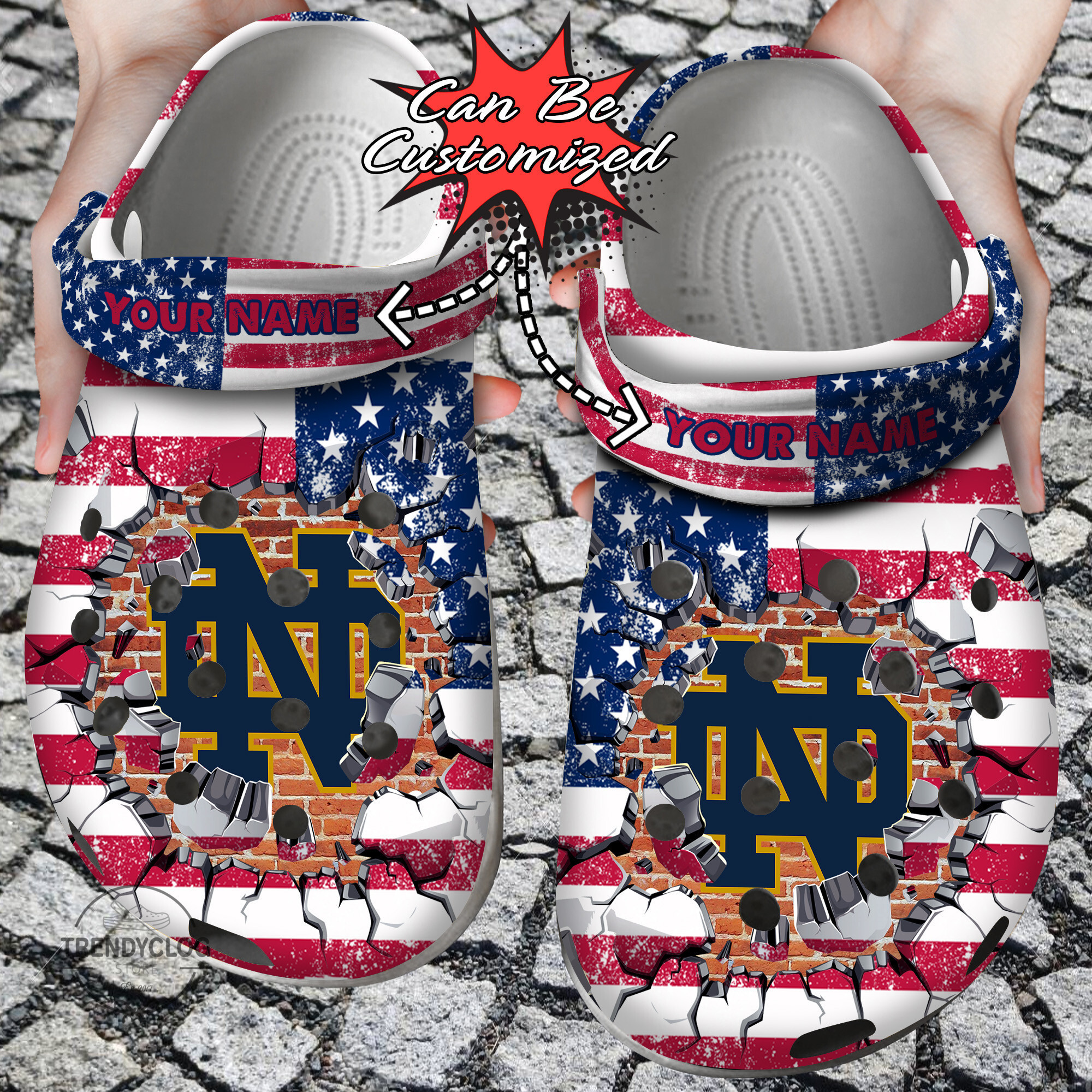 Sport Personalized ND Fighting Irish University American Flag New Clog Shoes