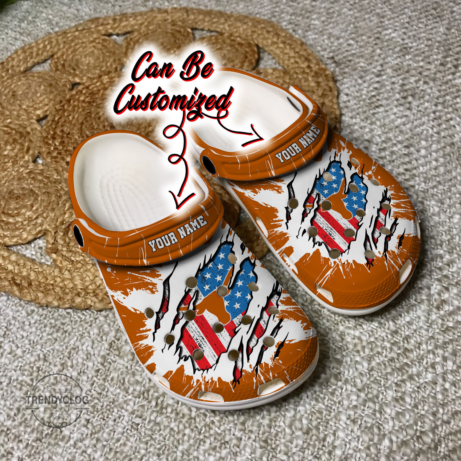 Sport Personalized TLonghorns University Ripped American Flag Clog Shoes